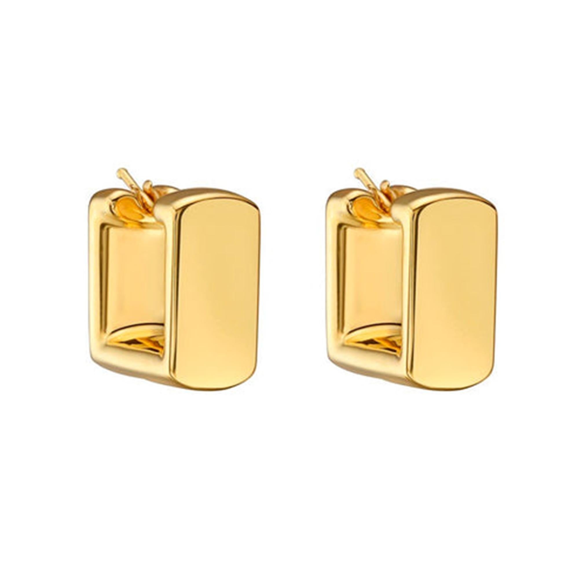 Moderno Orecchini a cerchio rettangolari lucidi in oro giallo 14K (o 18k su richiesta) in vendita