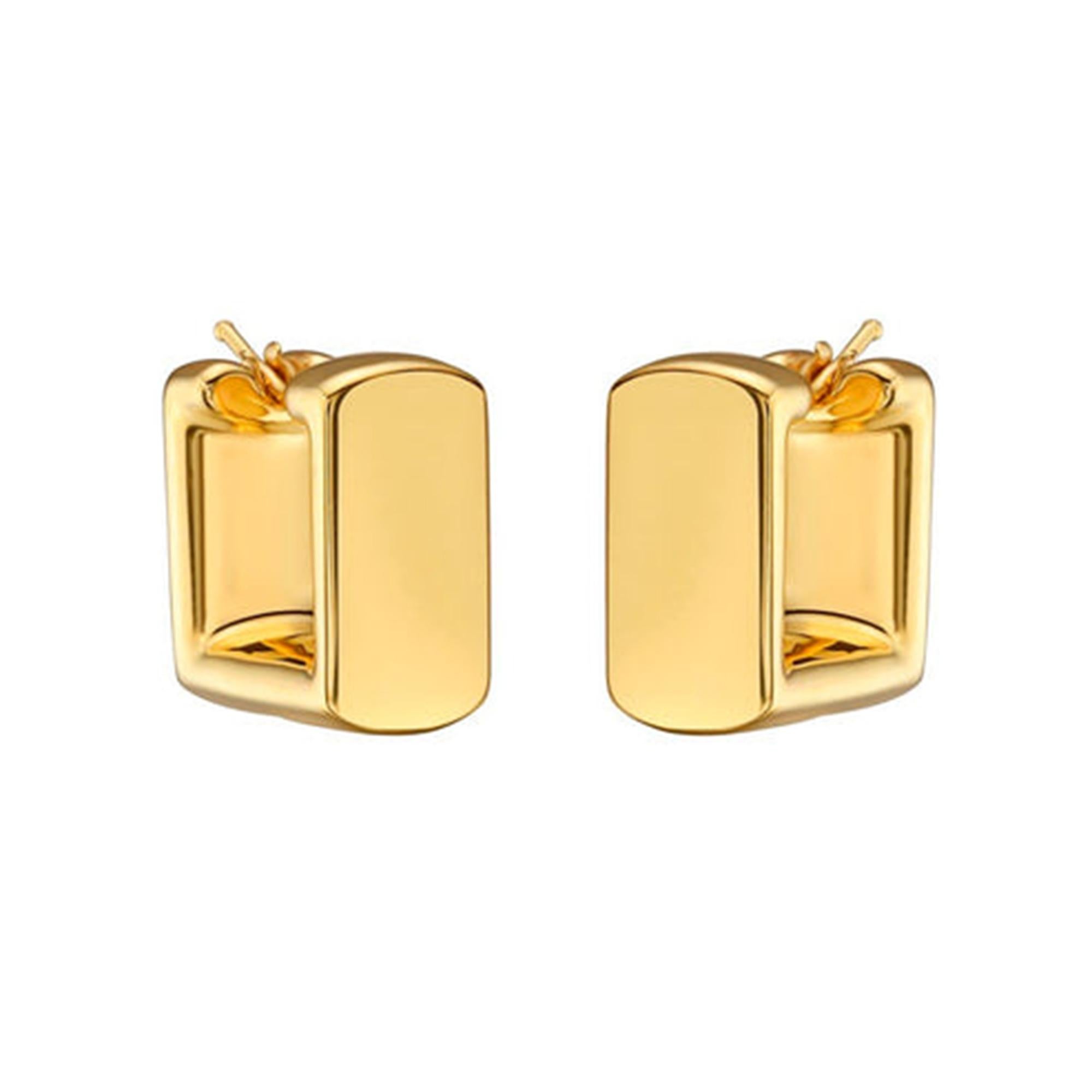 Orecchini a cerchio rettangolari lucidi in oro giallo 14K (o 18k su richiesta) In condizioni Nuovo in vendita a Los Angeles, CA