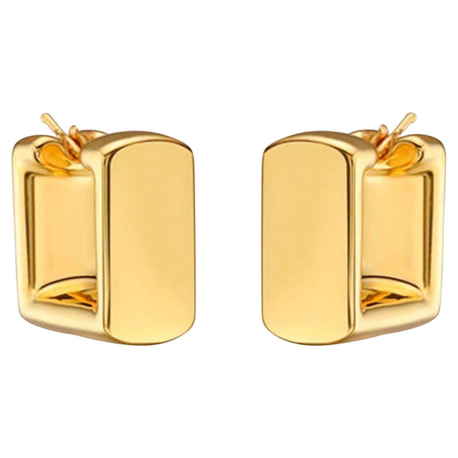 Orecchini a cerchio rettangolari lucidi in oro giallo 14K (o 18k su richiesta)