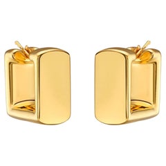 Orecchini a cerchio rettangolari lucidi in oro giallo 14K (o 18k su richiesta)