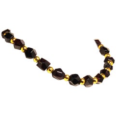 AJD Polished Red Garnet Crystals Accented with Gold Necklace