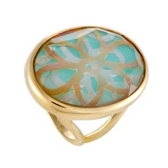 Polished Rock Candy 18 Karat Gold Quartz Mother of Pearl and Turquoise Ring