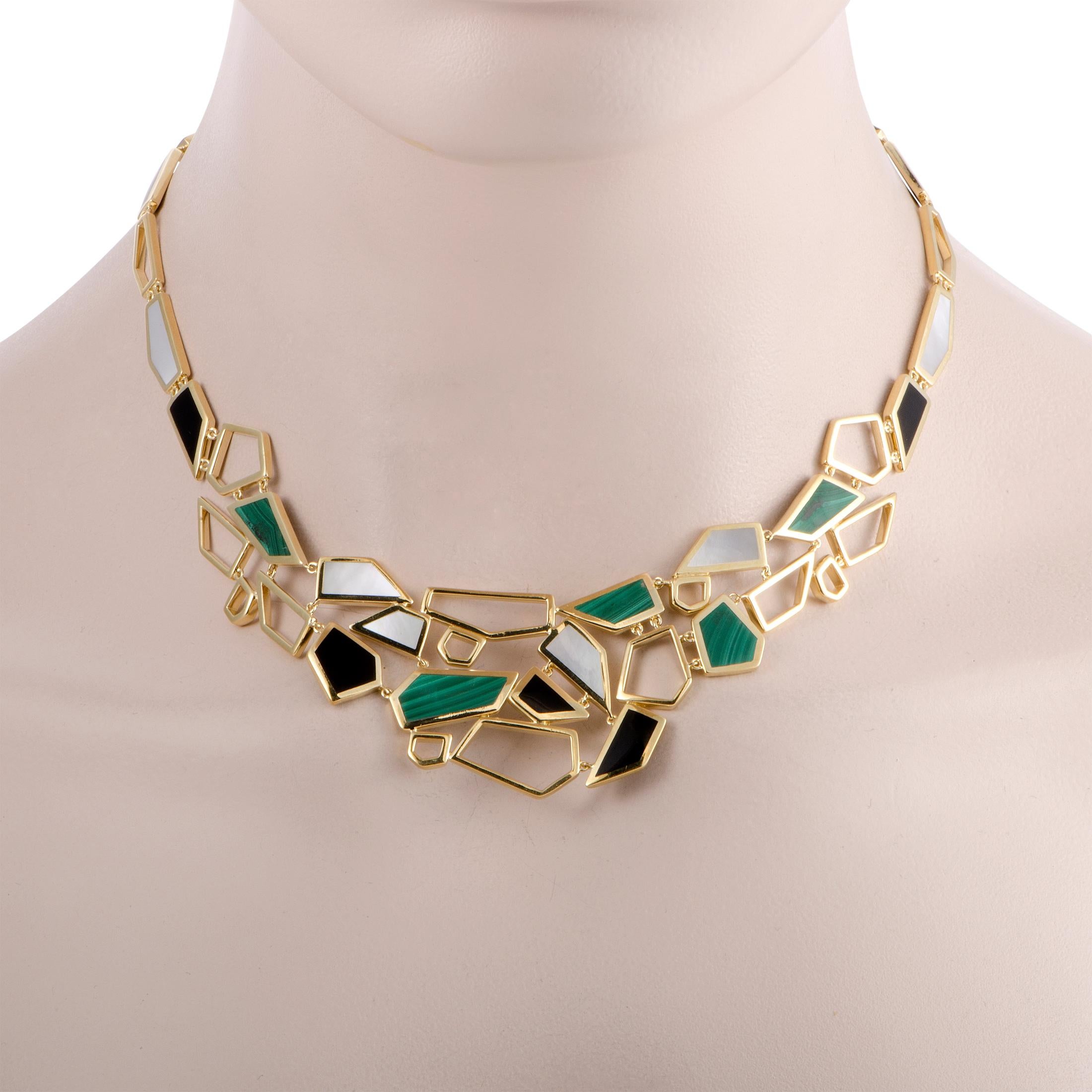 The captivating black, alluring green and sublime mother of pearl nuances of the diversely cut gems produce an eye-catching effect in this exquisite necklace from Ippolita. Designed for the exemplary “Rock Candy” collection, the necklace is made of