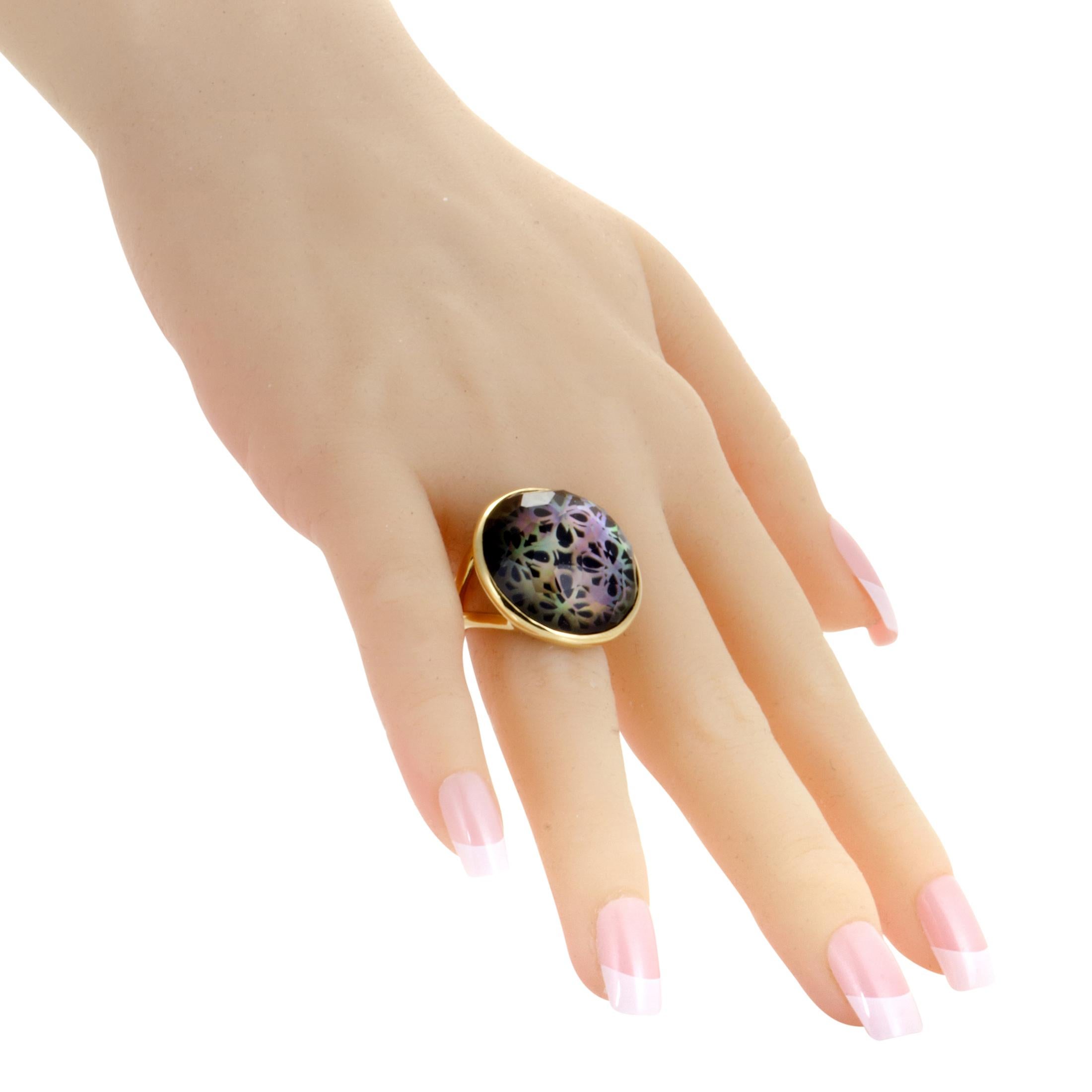 Women's Polished Rock Candy Yellow Gold Quartz Mother of Pearl and Onyx Ring