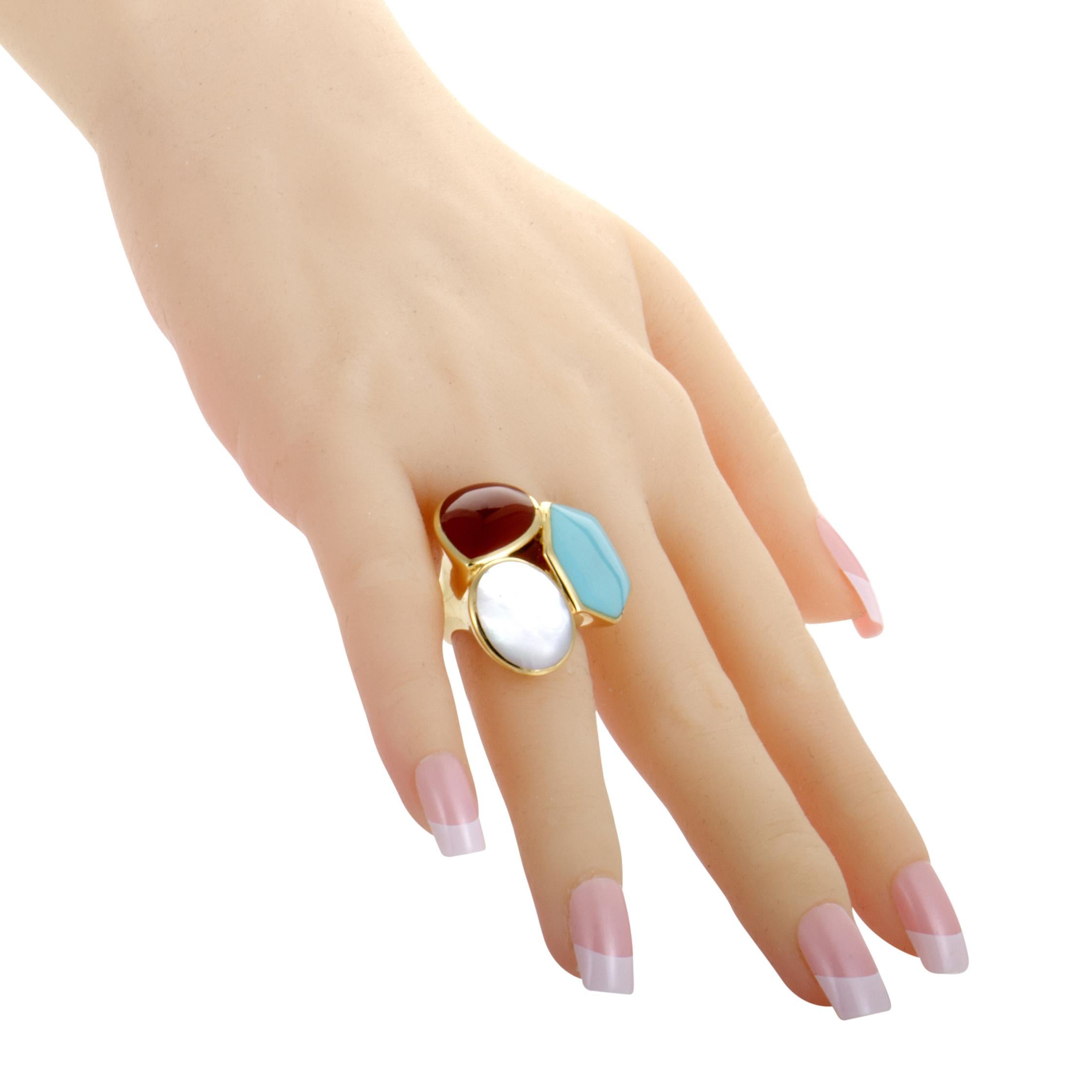 Women's Polished Rock Candy 18 Karat Yellow Multicolored Stones Cocktail Ring