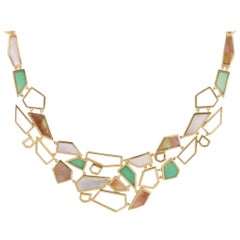 Polished Rock Candy Large 18 Karat Yellow Gold Multicolored Stone Bib Necklace