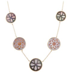 Polished Rock Candy Yellow Gold Mother of Pearl Sautoir Necklace