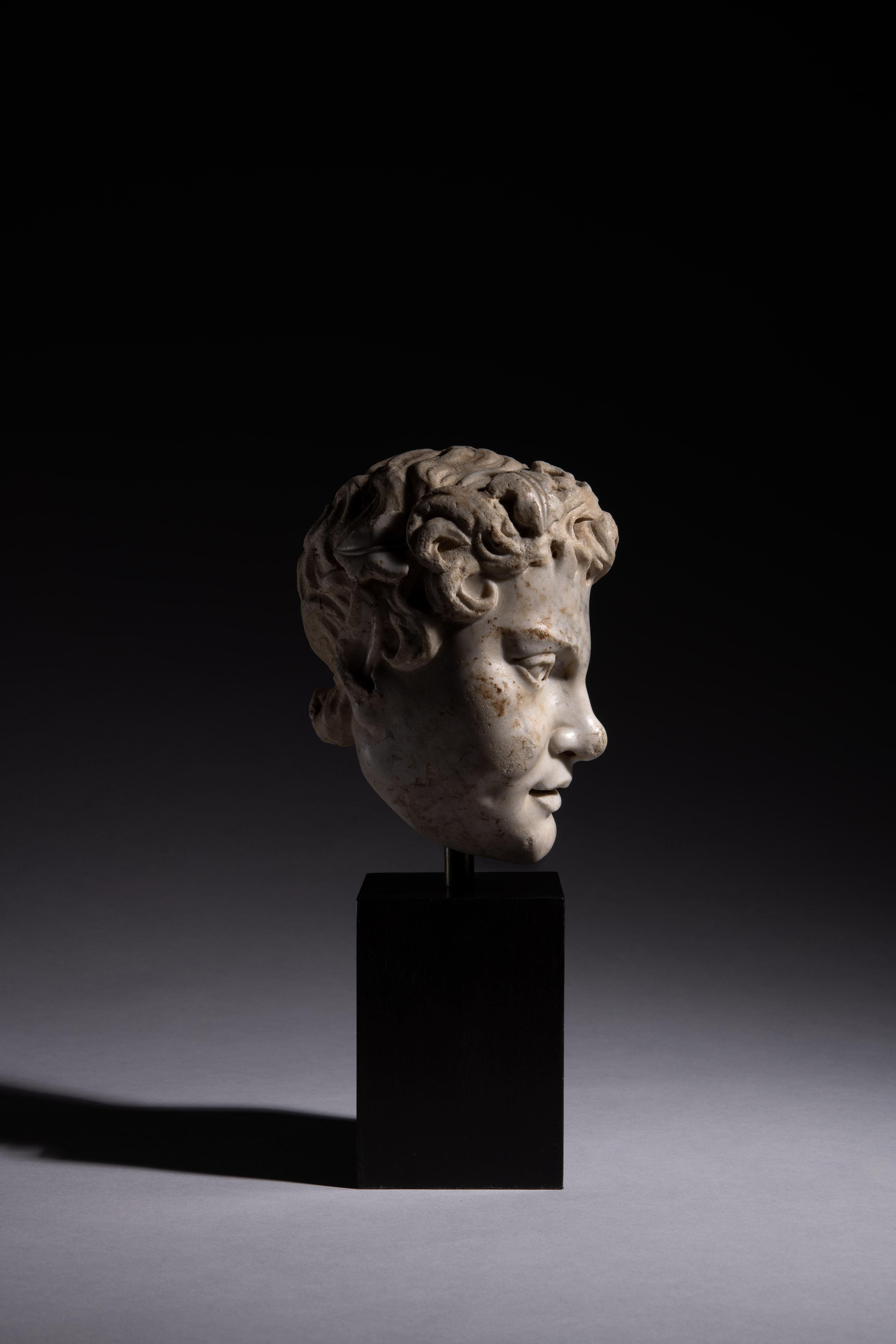 Romano classico Testa di satiro in marmo romano lucido in vendita