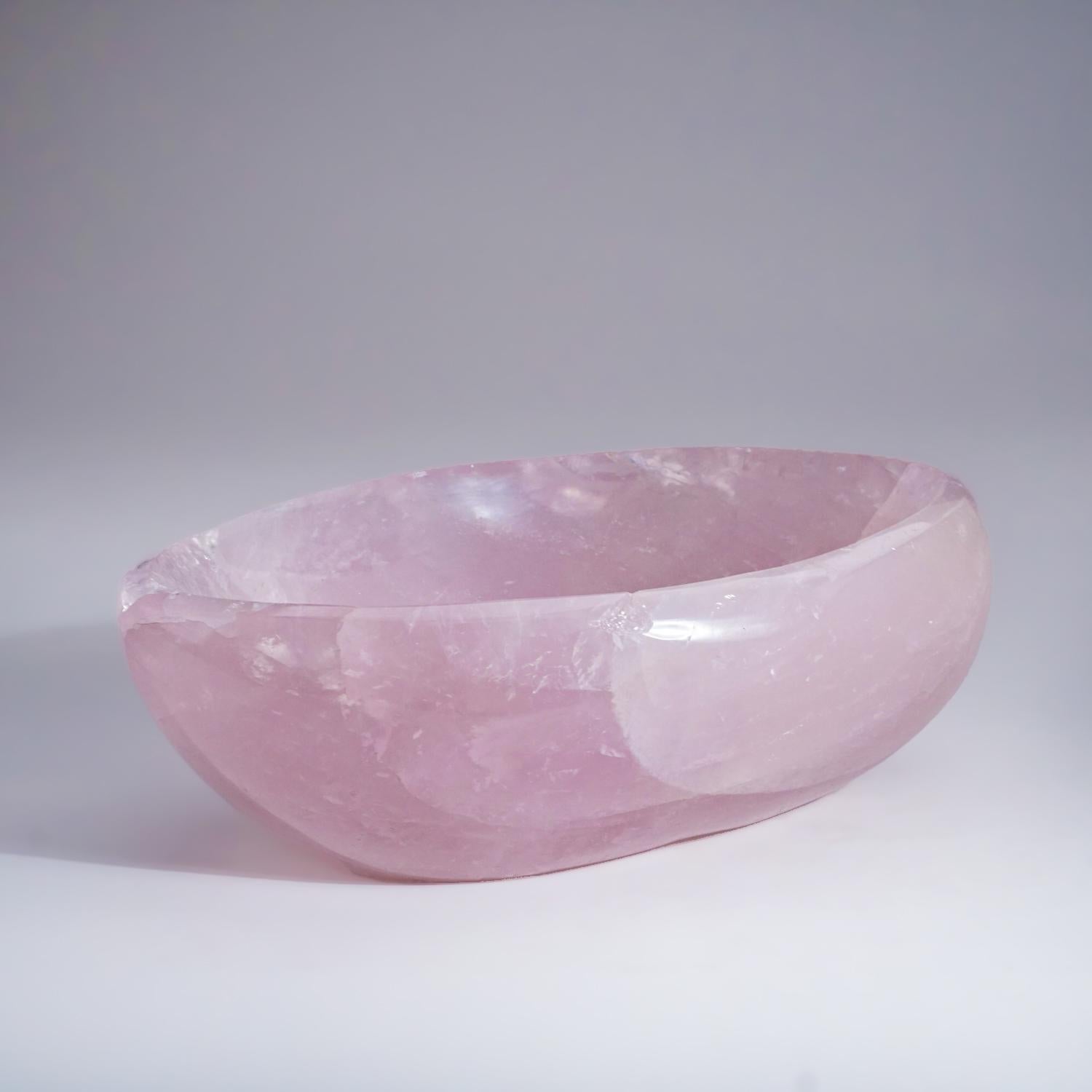 Polished Rose Quartz Bowl from Brazil '6.4 lbs' For Sale 1