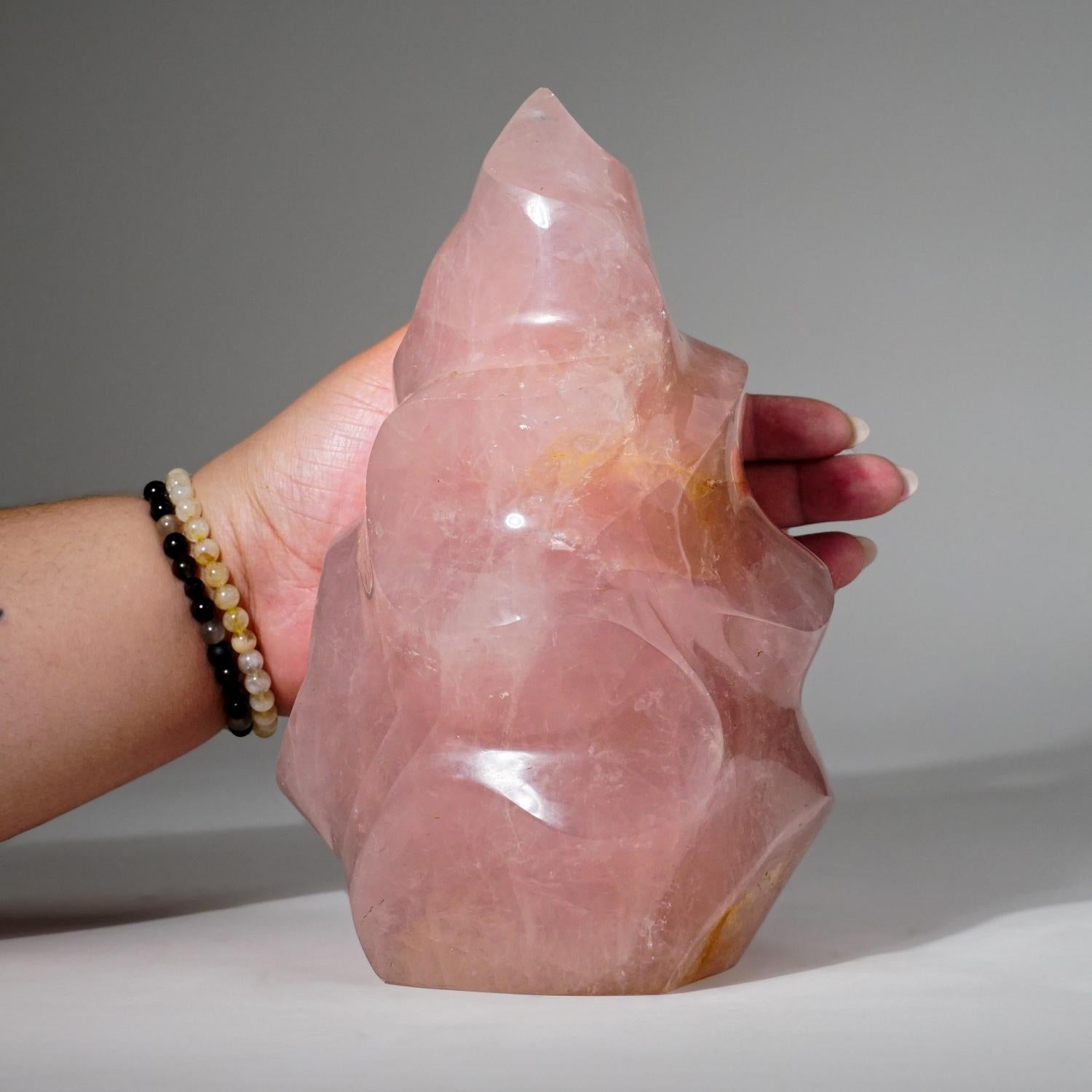 Contemporary Polished Rose Quartz Flame Freeform From Brazil (6.7 lbs) For Sale
