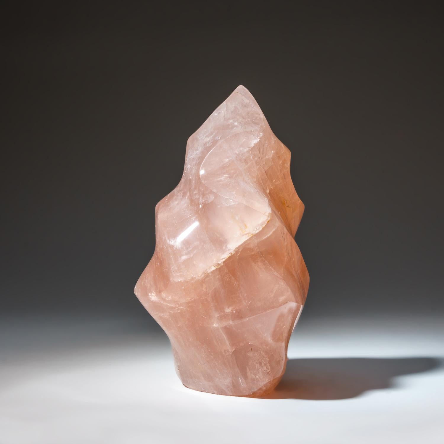 Contemporary Polished Rose Quartz Flame Freeform From Brazil (7.2 lbs) For Sale