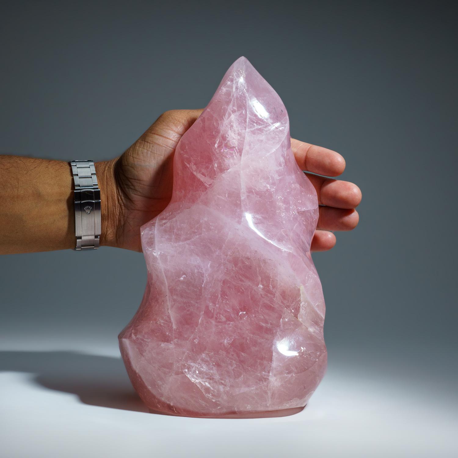 Polished Rose Quartz Flame Freeform from Brazil, '8.5 Lbs' For Sale 1