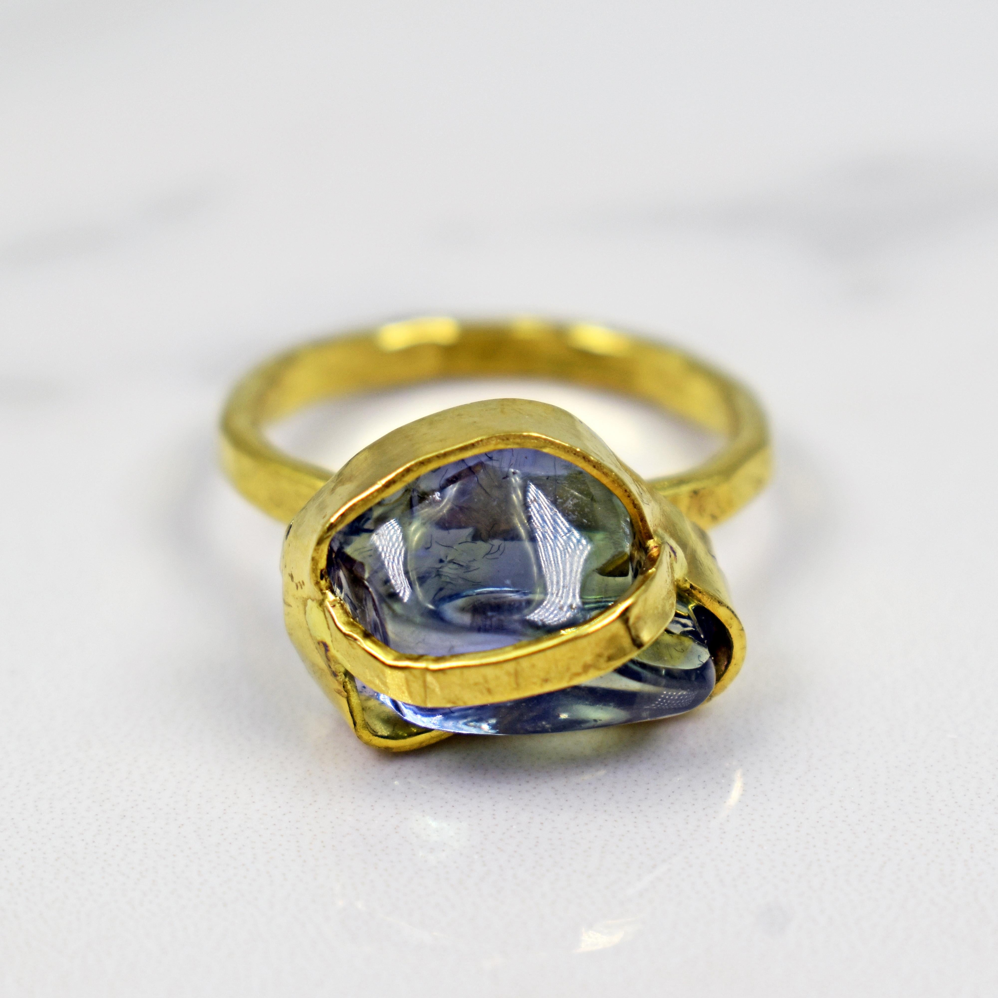 Contemporary Polished Rough Sapphire 22 Karat Gold Cocktail Ring