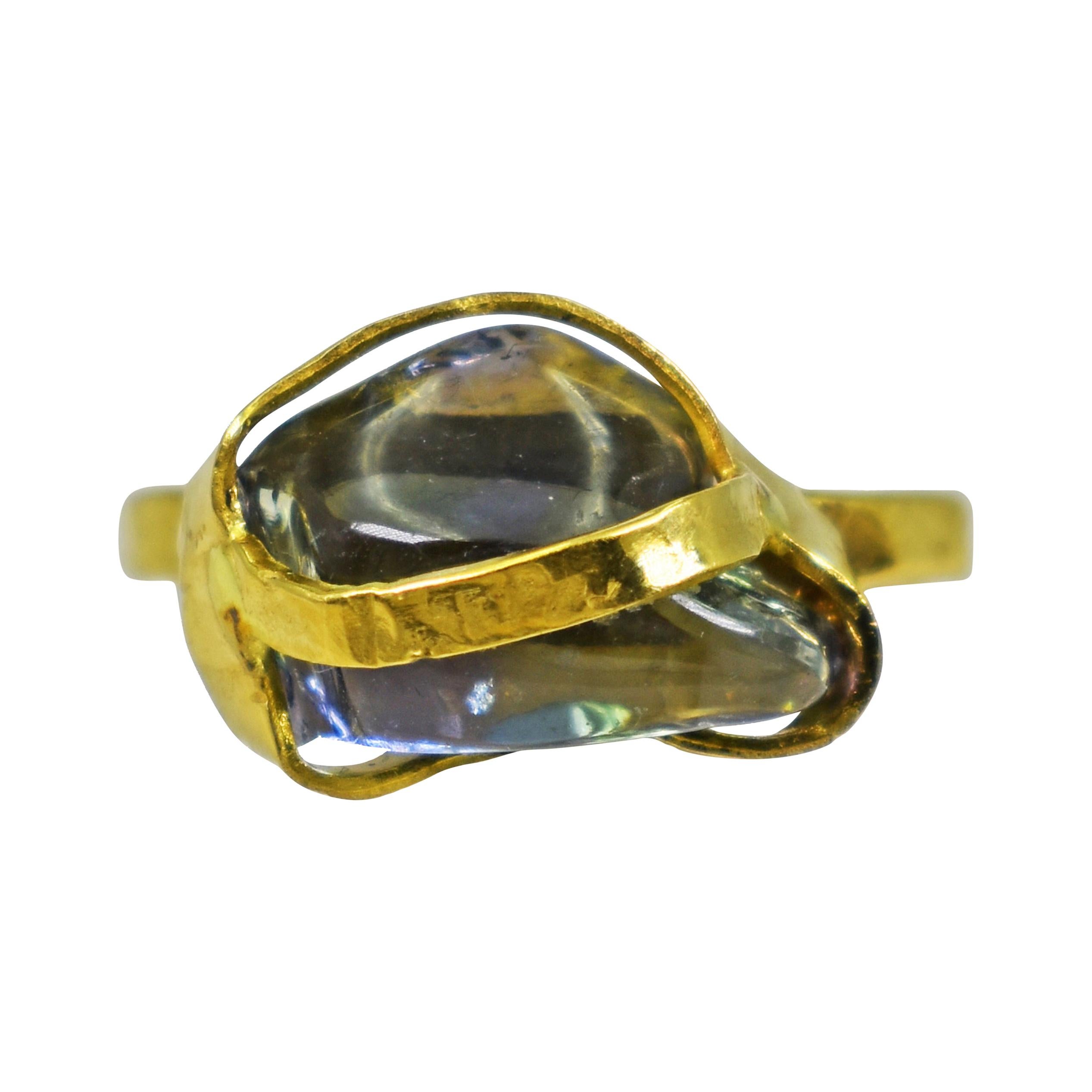 Polished Rough Sapphire 22 Karat Gold Cocktail Ring