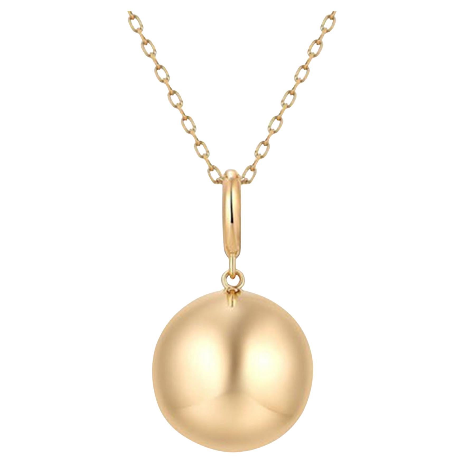 Collar con colgante de bola redonda de oro amarillo de 14K pulido