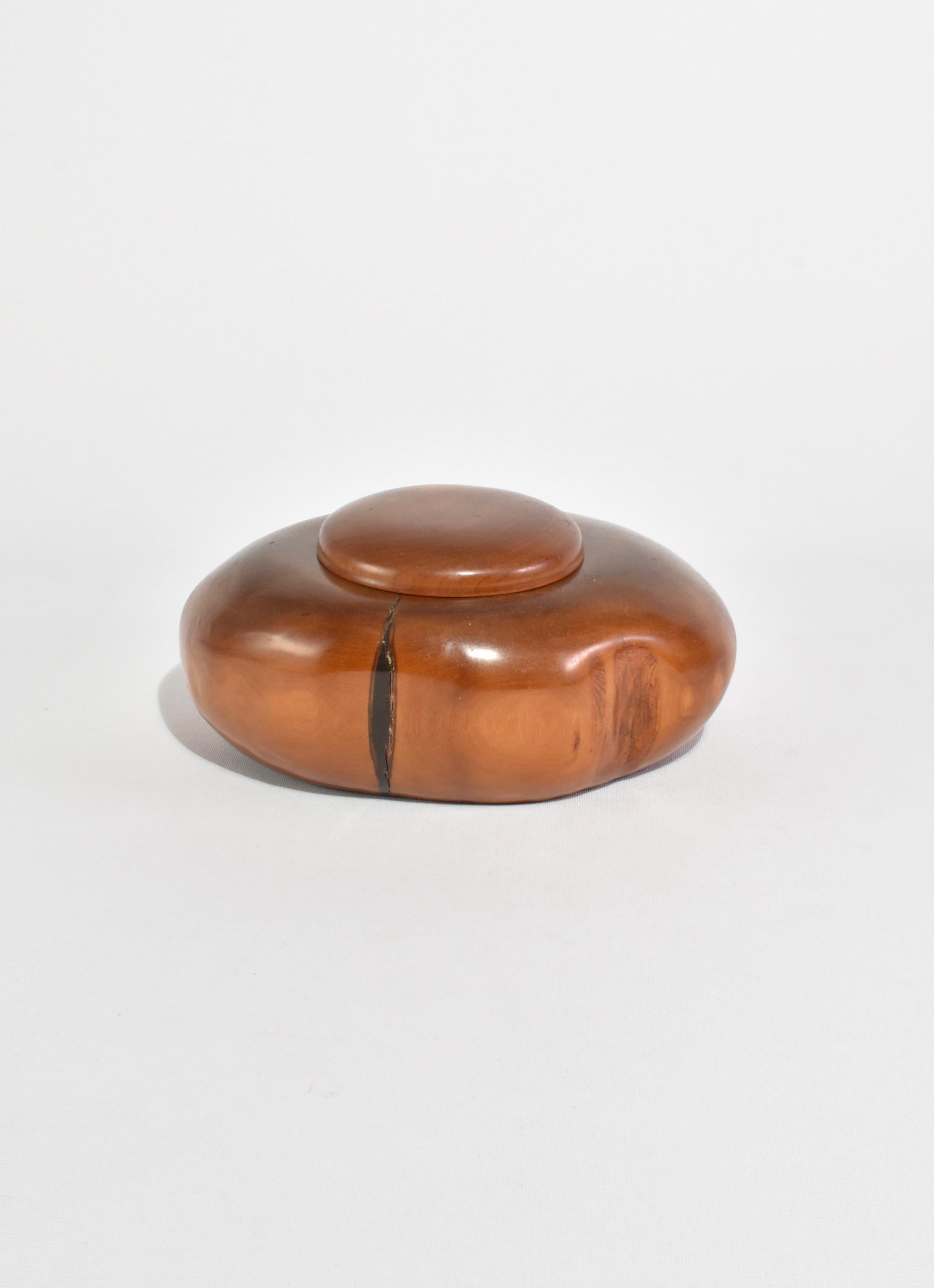 Hand-Carved Polished Round Wooden Box For Sale