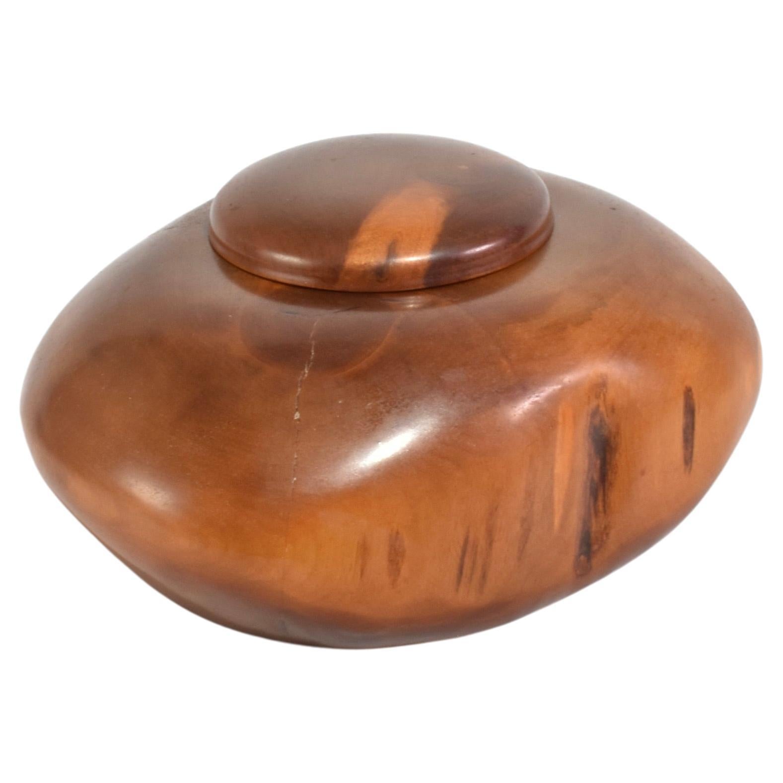Polished Round Wooden Box For Sale