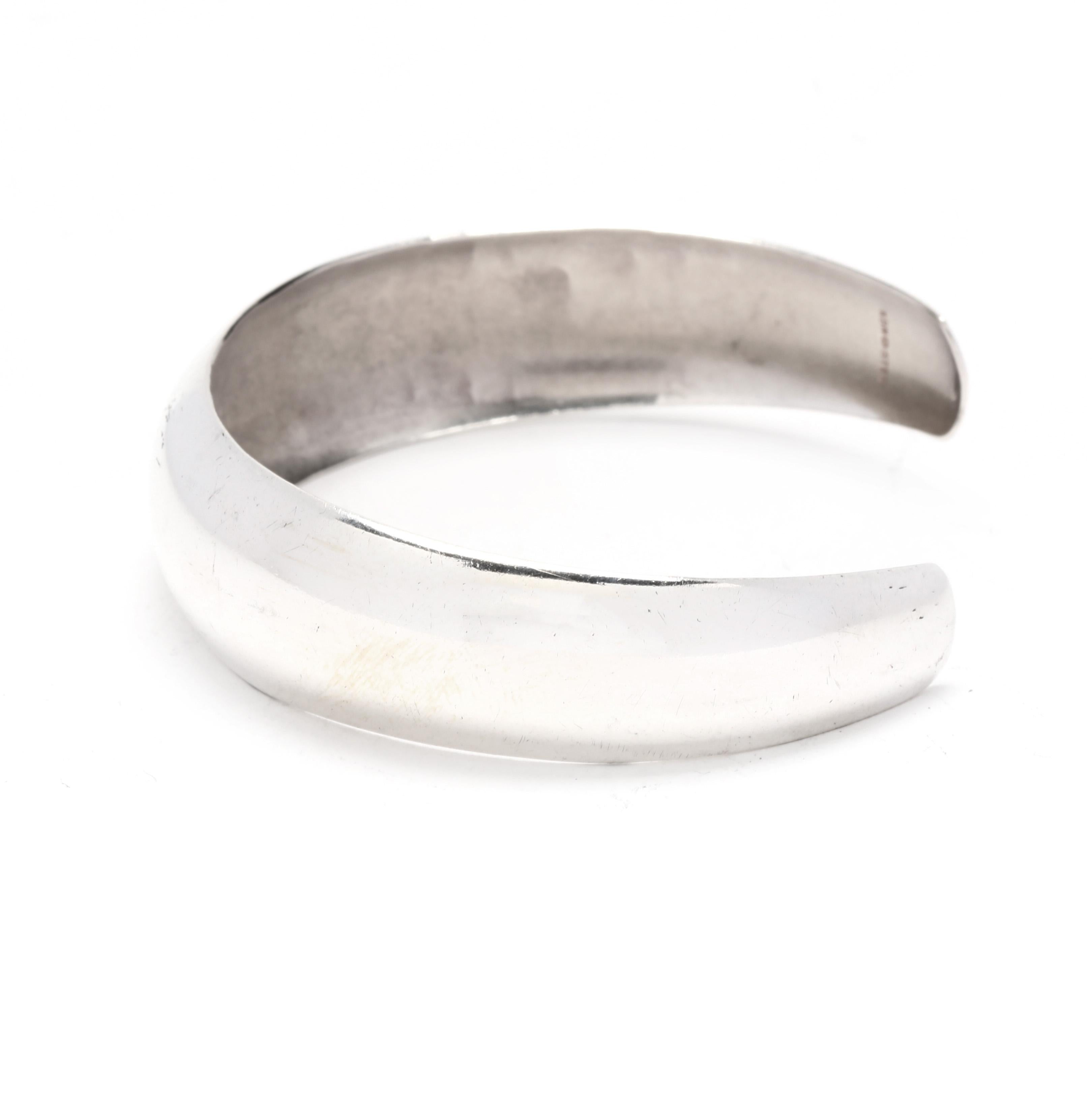 Polished Rounded Cuff Bracelet, Sterling Silver, Simple Cuff For Sale 1