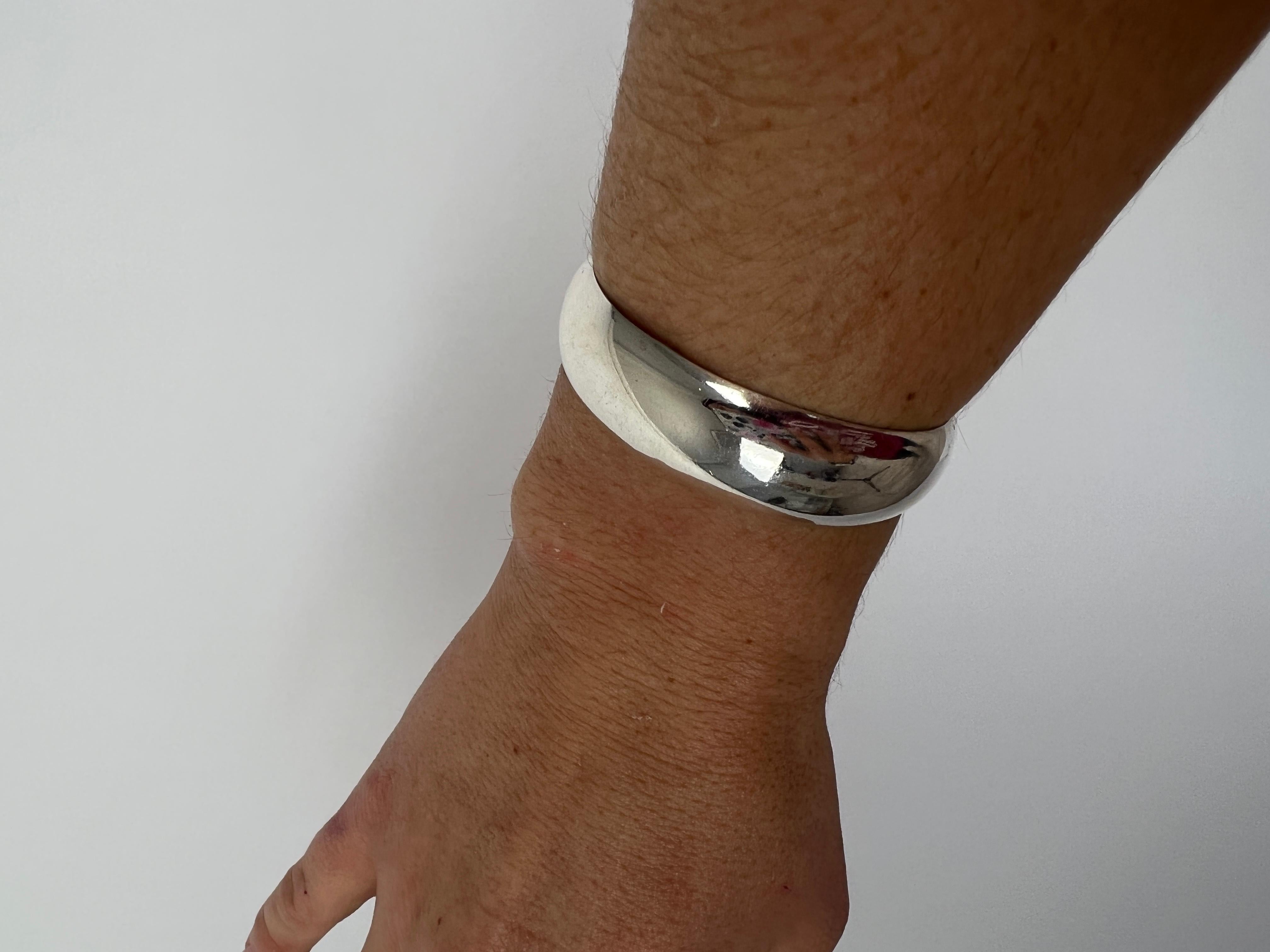Polished Rounded Cuff Bracelet, Sterling Silver, Simple Cuff For Sale 3