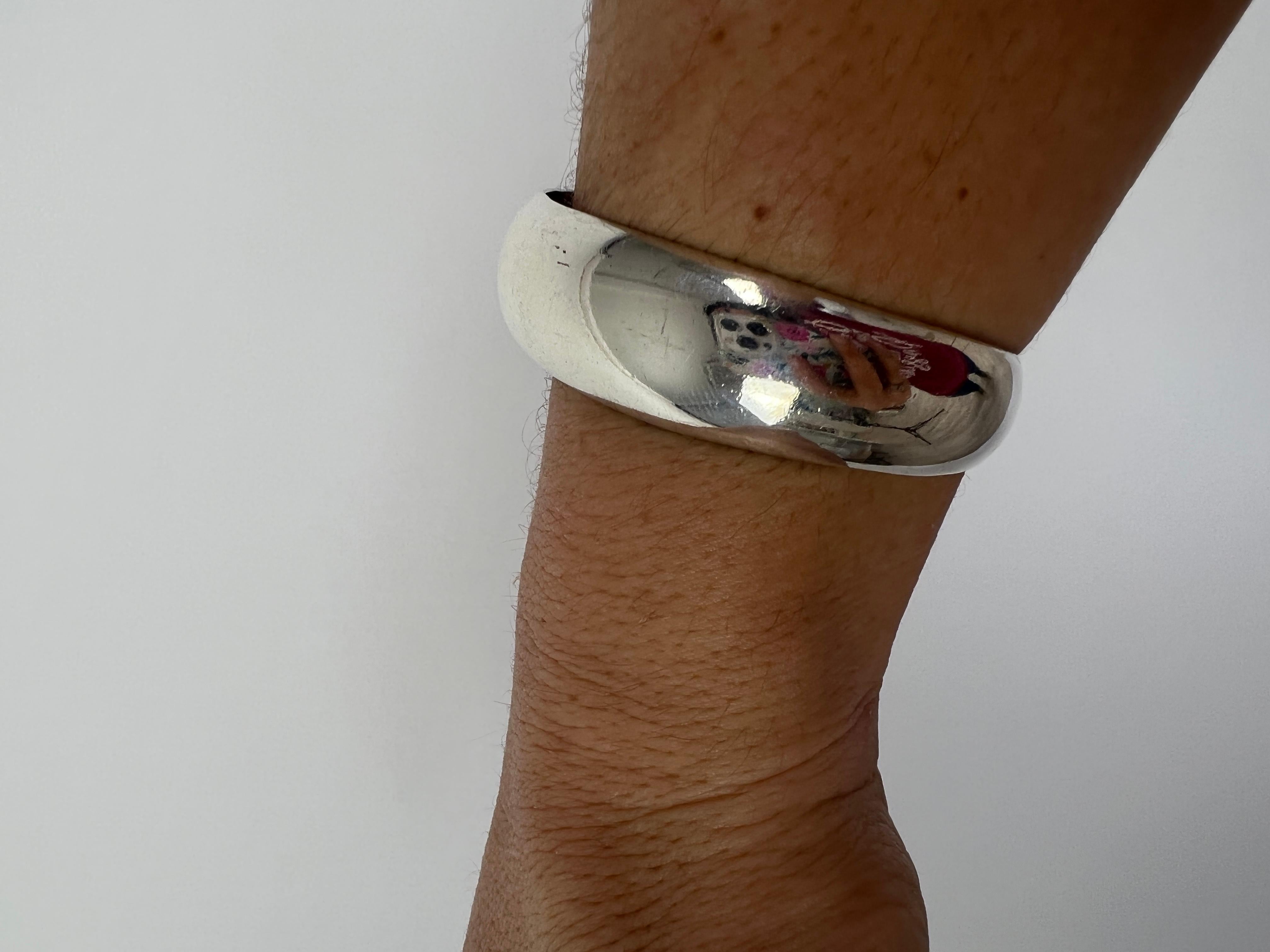 Polished Rounded Cuff Bracelet, Sterling Silver, Simple Cuff For Sale 4