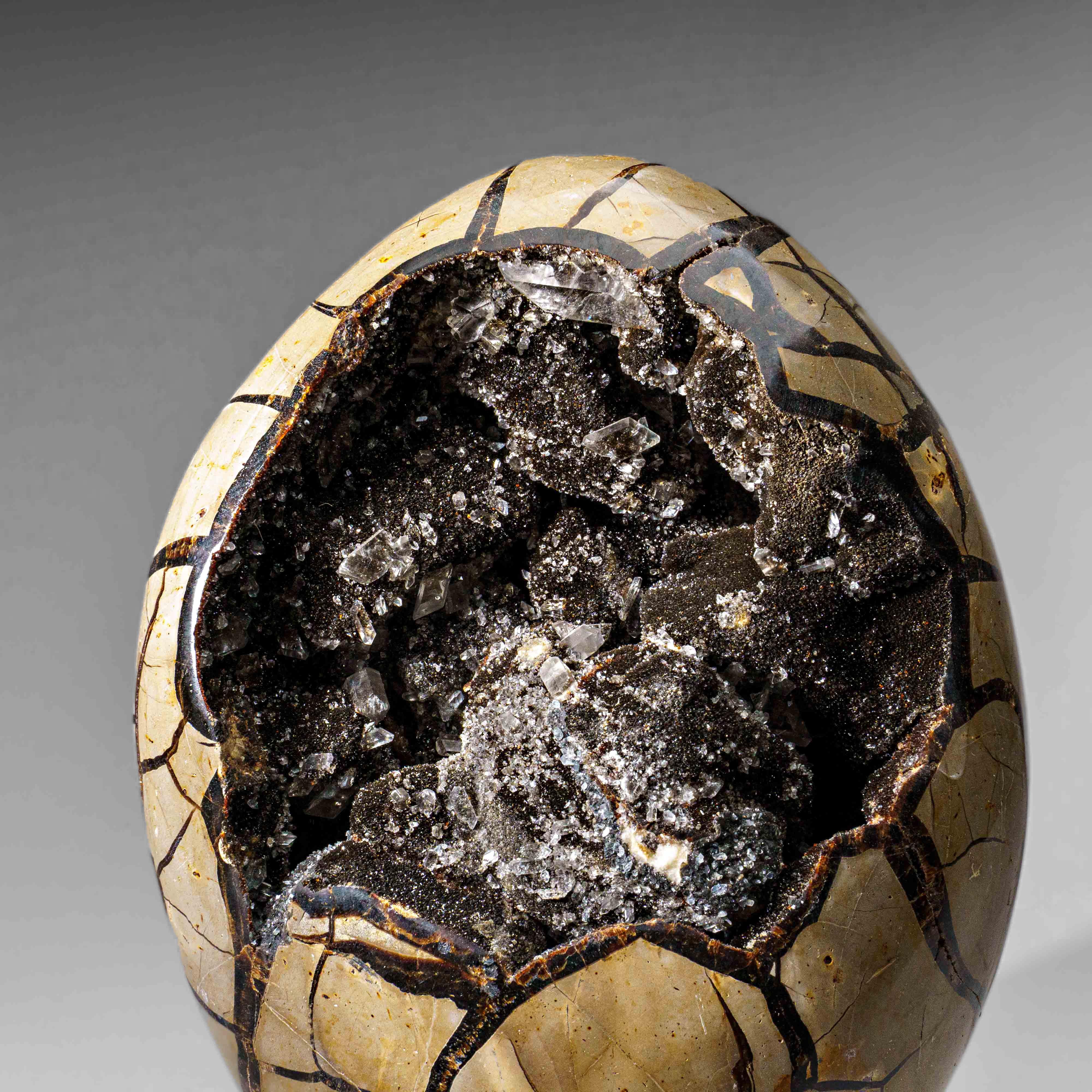 Contemporary Polished Septarian Druzy Geode Egg from Madagascar (18 lbs) For Sale