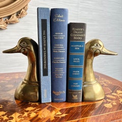 Polished Solid Brass Mallard Duck Head Bookends 1950's a Pair