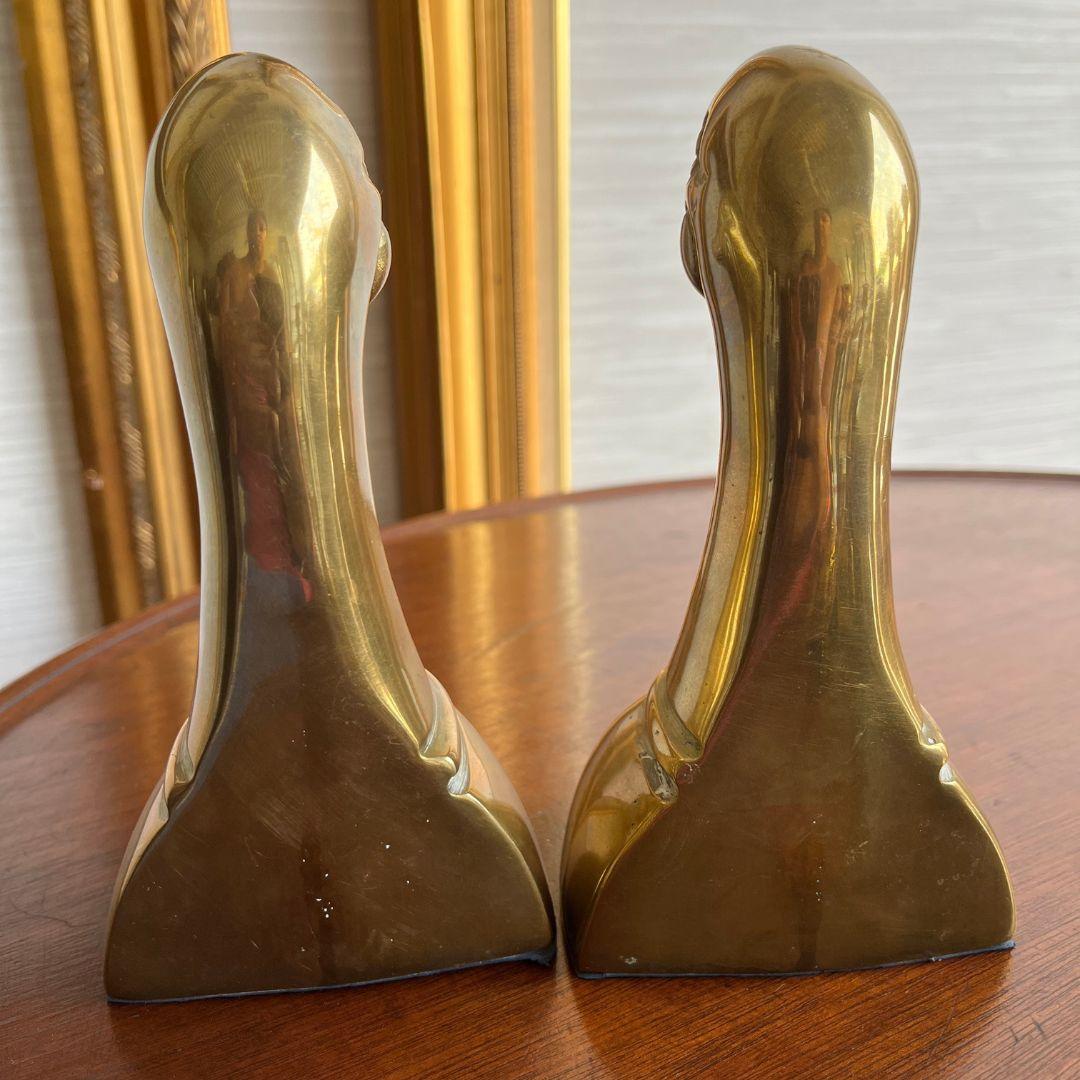American Polished Solid Brass Mallard Duck Head Bookends 1950's a Pair