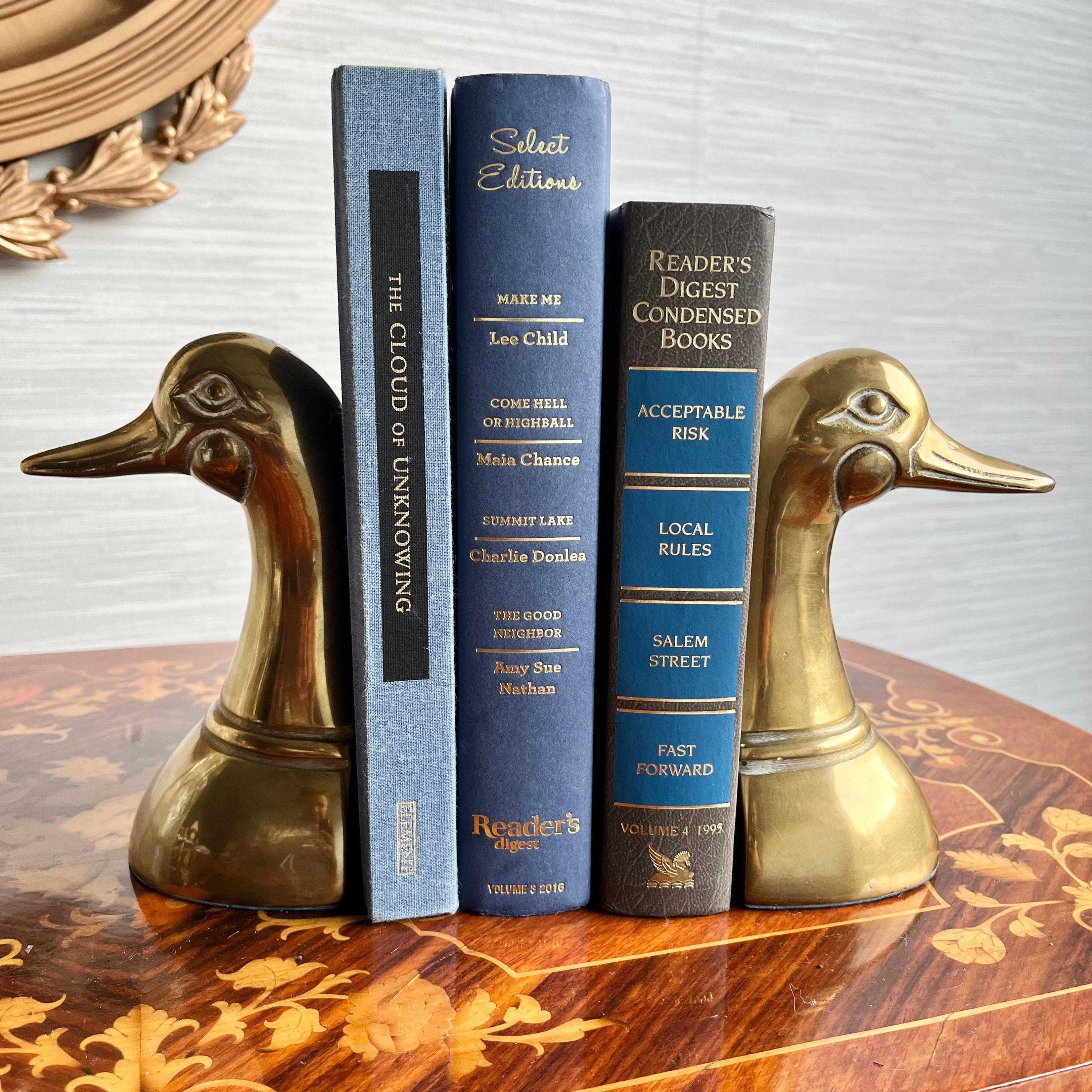 American Polished Solid Brass Mallard Duck Head Bookends 1950's a Pair
