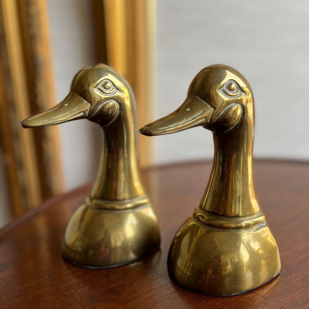 Polished Solid Brass Mallard Duck Head Bookends 1950's a Pair In Good Condition In Portsmouth, VA
