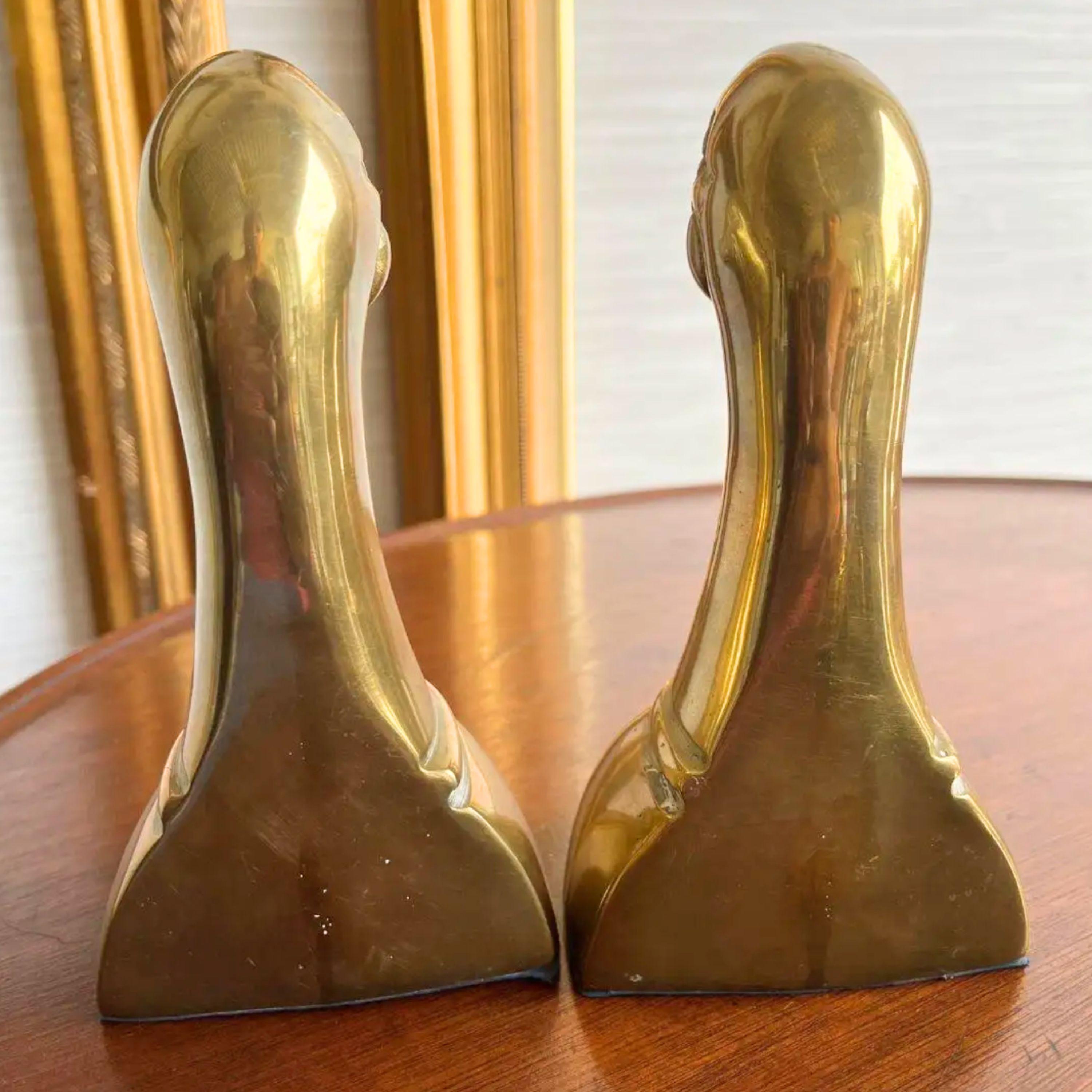 Polished Solid Brass Mallard Duck Head Bookends 1950's a Pair In Good Condition In Portsmouth, VA