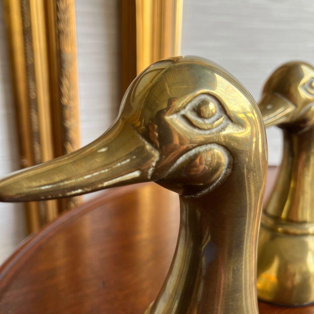 20th Century Polished Solid Brass Mallard Duck Head Bookends 1950's a Pair