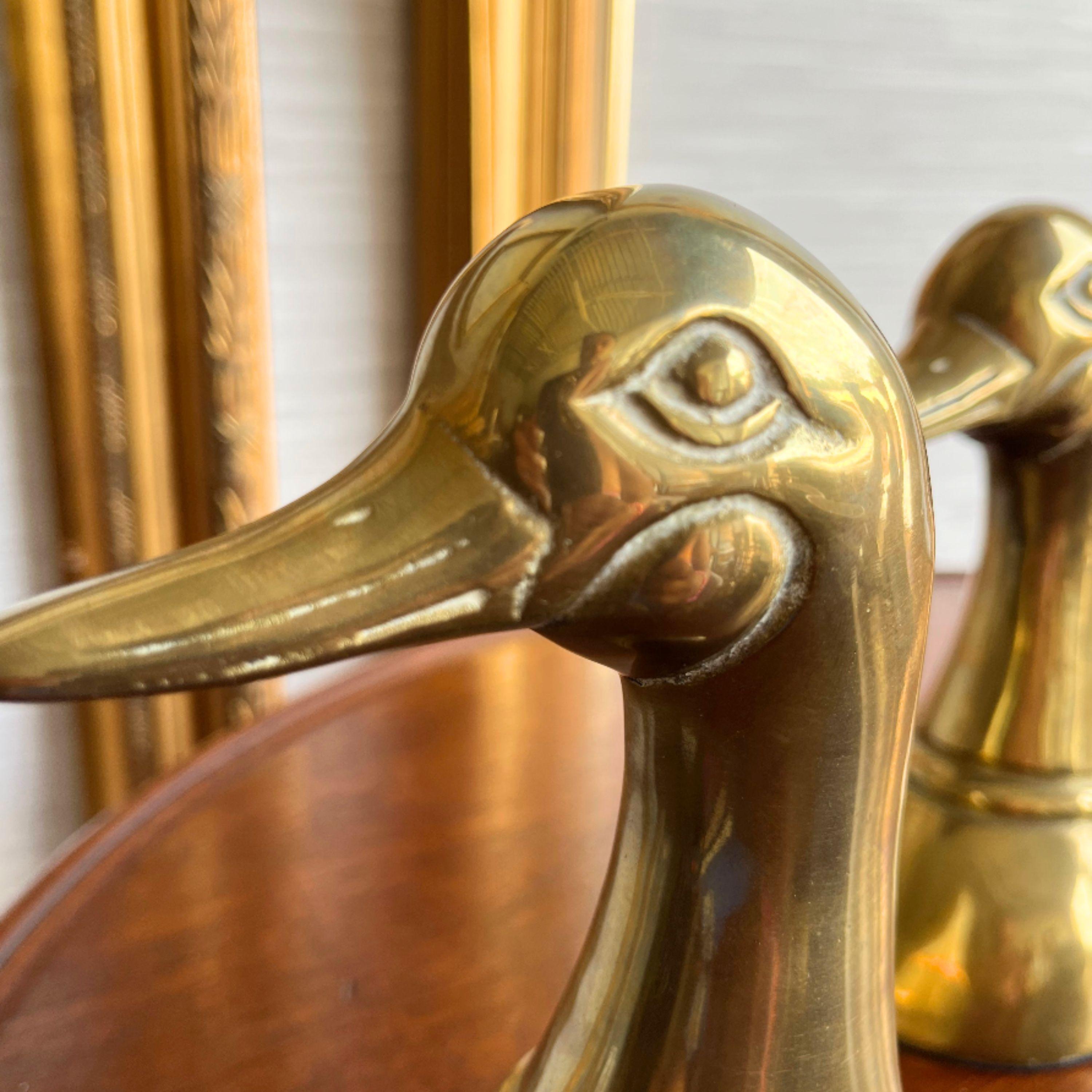 20th Century Polished Solid Brass Mallard Duck Head Bookends 1950's a Pair
