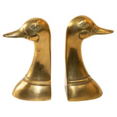 Polished Solid Brass Mallard Duck Head Bookends 1950's a Pair