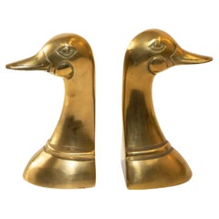 Poliert massivem Messing Mallard Ente Kopf Buchstützen 1950er Jahre ein Paar