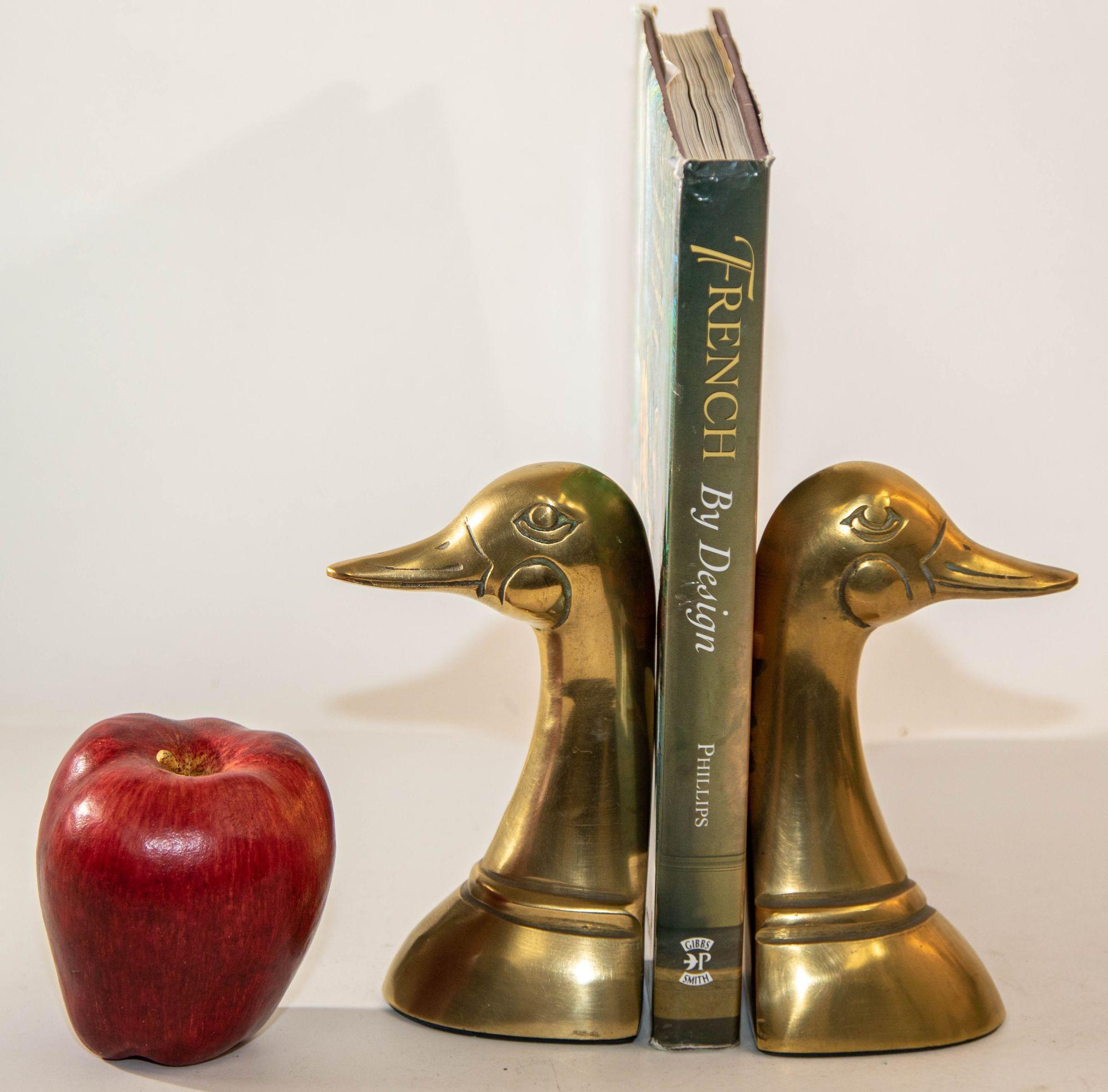 Polished Solid Brass Mallard Duck Head Bookends Sarreid Style 1950's A Pair For Sale 4