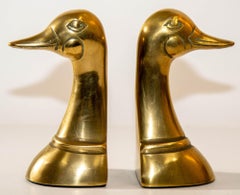Polished Solid Brass Mallard Duck Head Bookends Sarreid Style 1950's A Pair