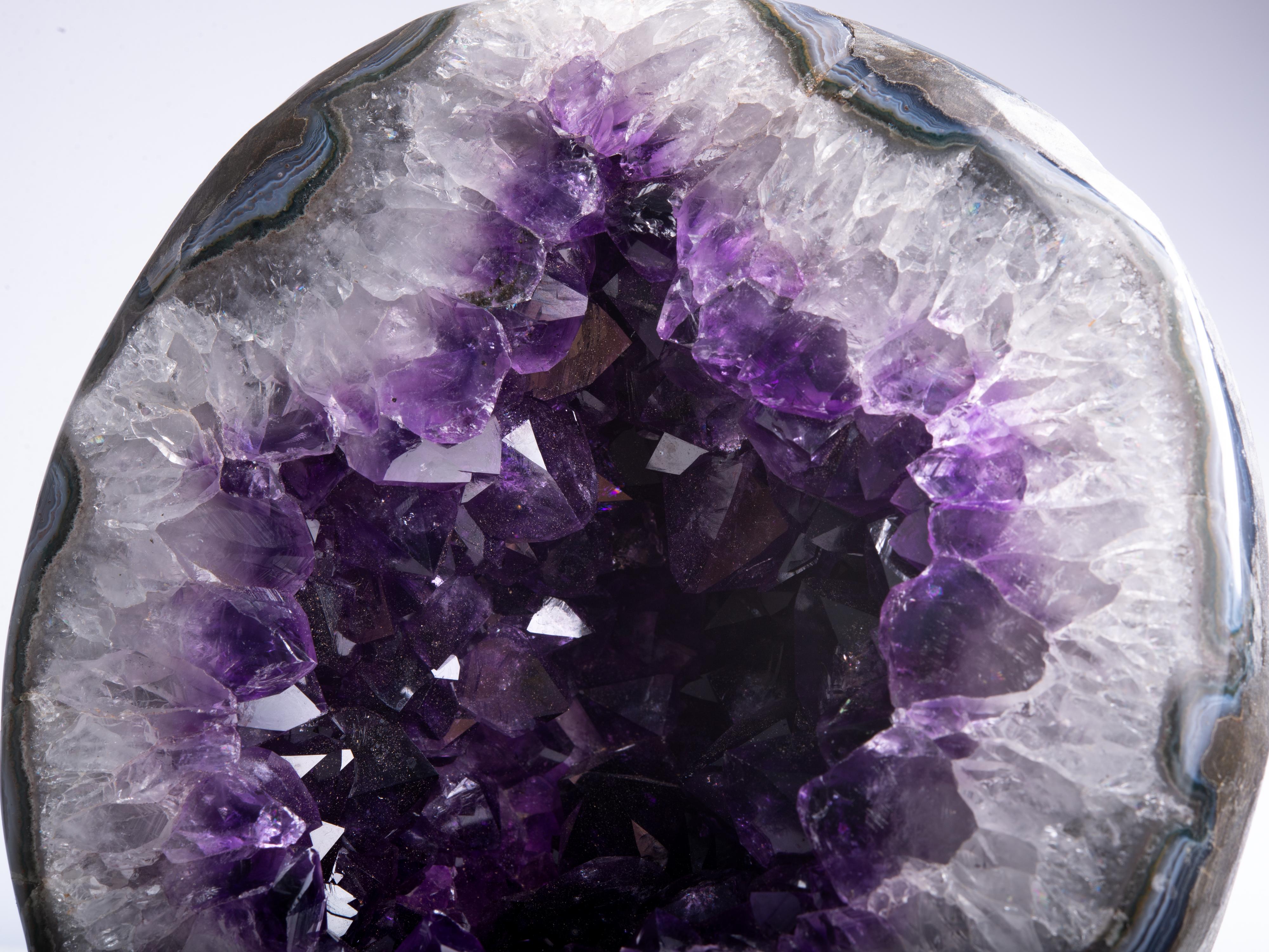 Polished Split Amethyst Geode Surrounded by White Quartz and Agate For Sale 2