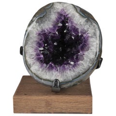 Polished Split Amethyst Geode Surrounded by White Quartz and Agate