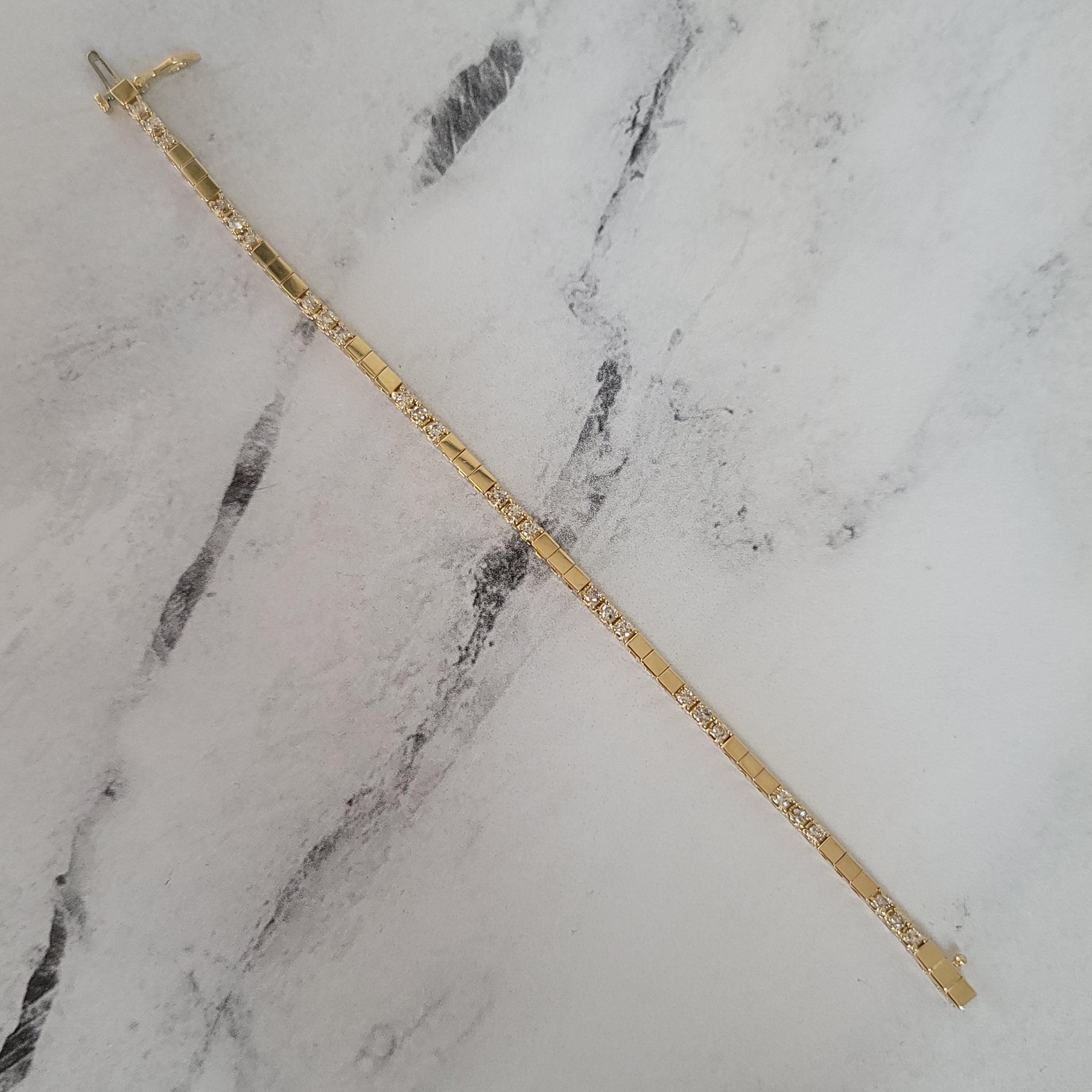 da uomo o donna Bracciale Tennis con diamanti quadrati lucidi in oro giallo 14k in vendita