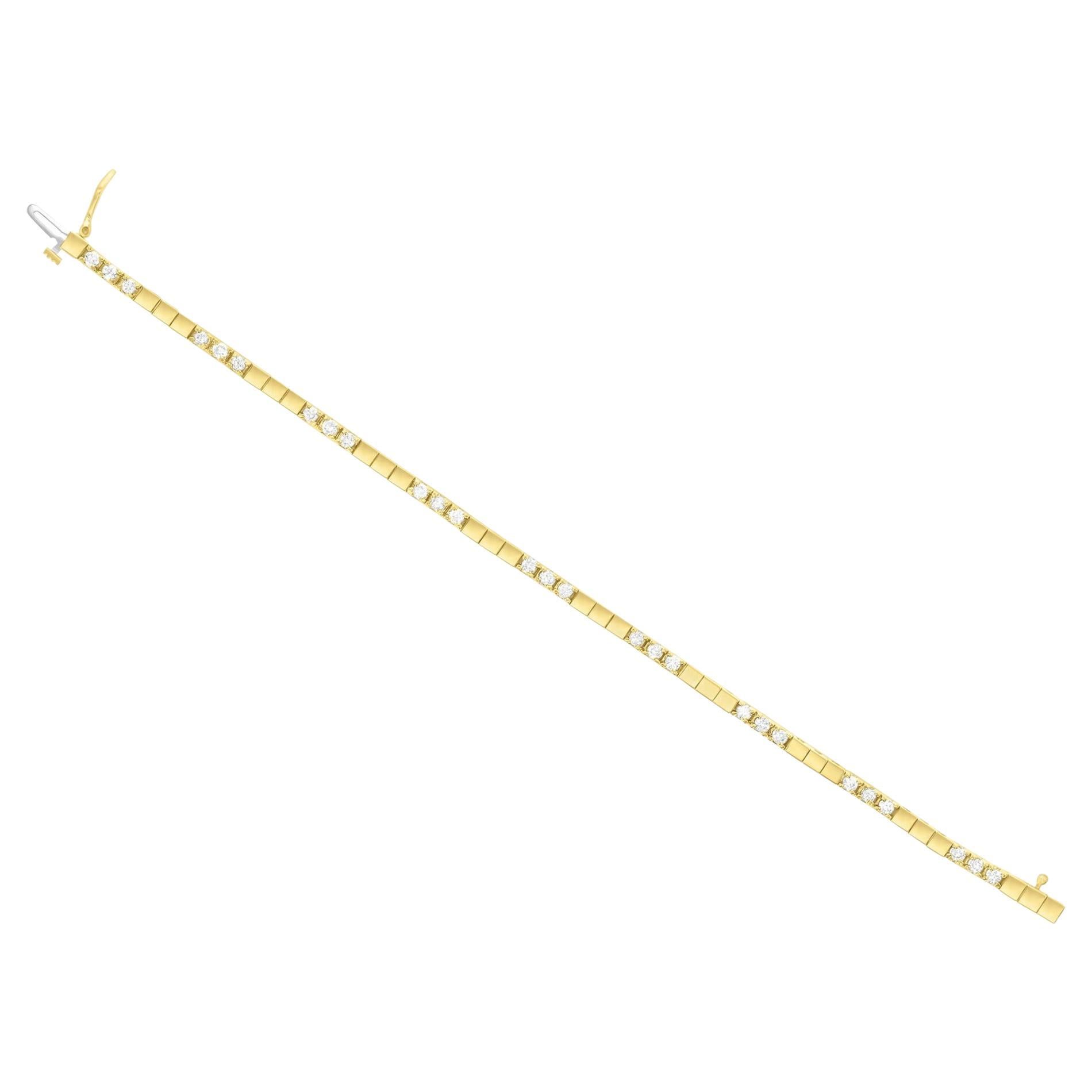 Poliertes quadratisches Diamant-Tennisarmband 14k Gelbgold