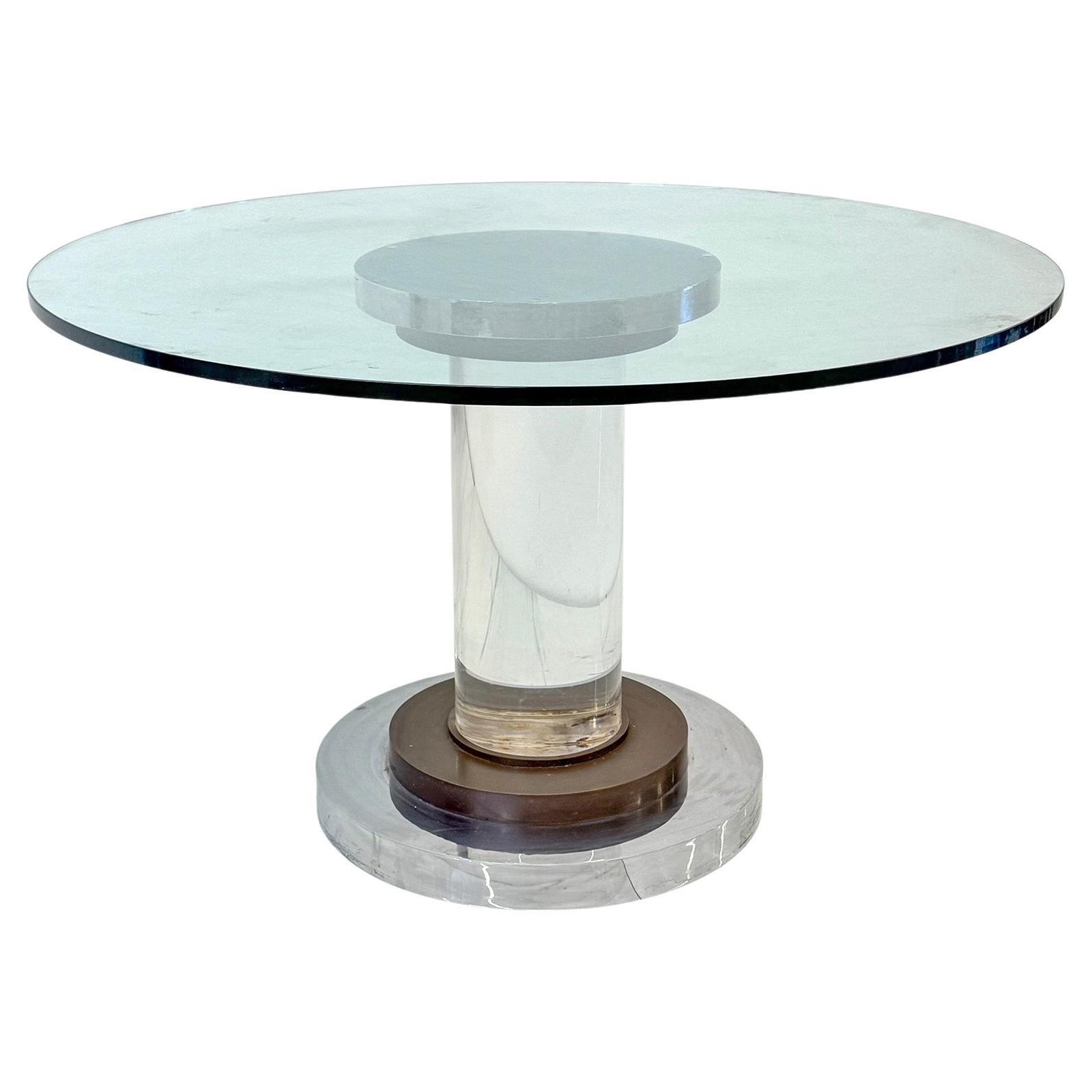 Polished Stainless, Bronze and Lucite Pedestal Table, Romeo Rega, 1970's