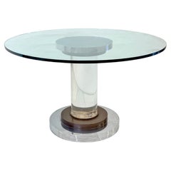 Polished Stainless, Bronze and Lucite Pedestal Table, Romeo Rega, 1970's