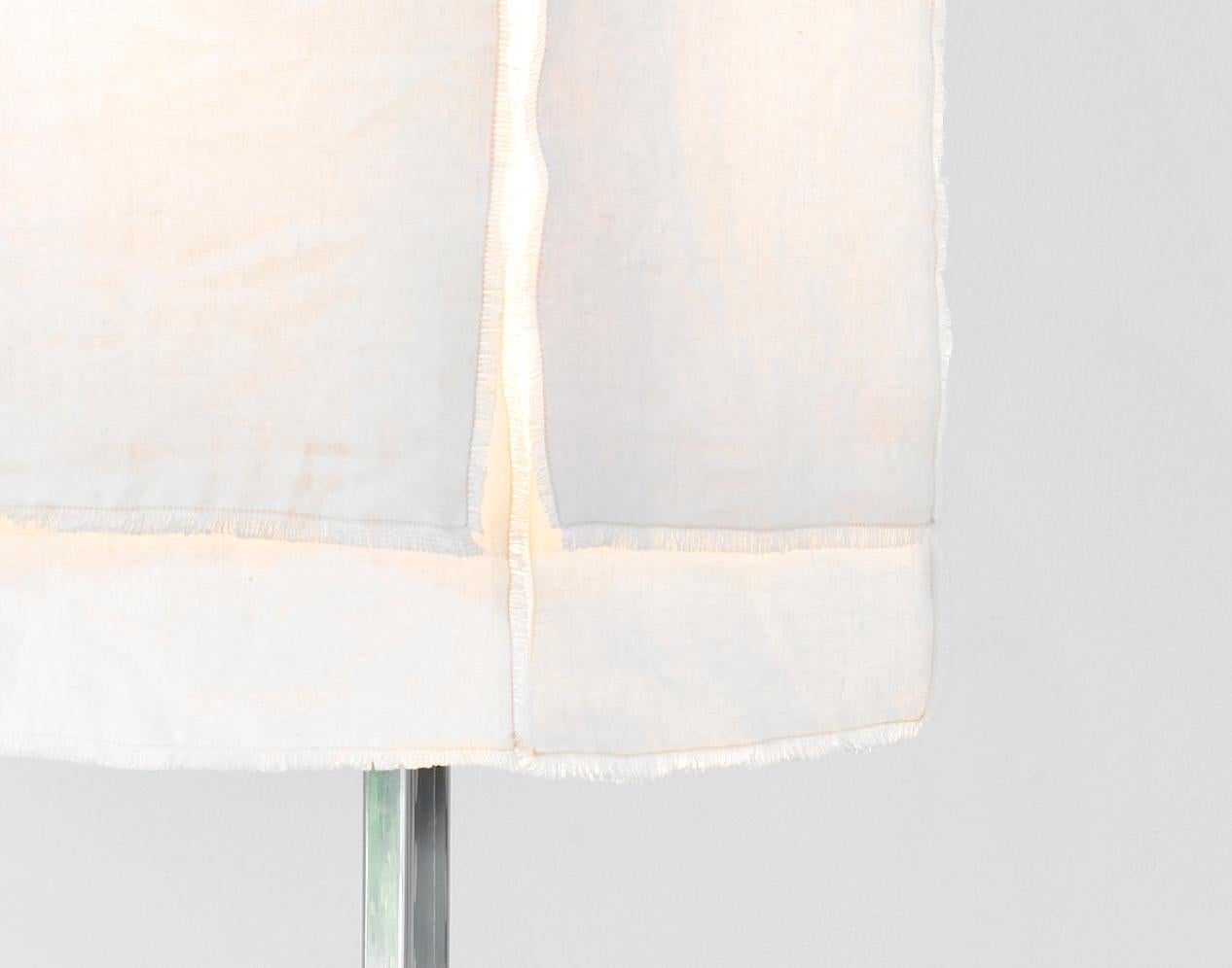 American Polished Stainless Steel and Bronze Lamp with Linen Panels by Vivian Carbonell