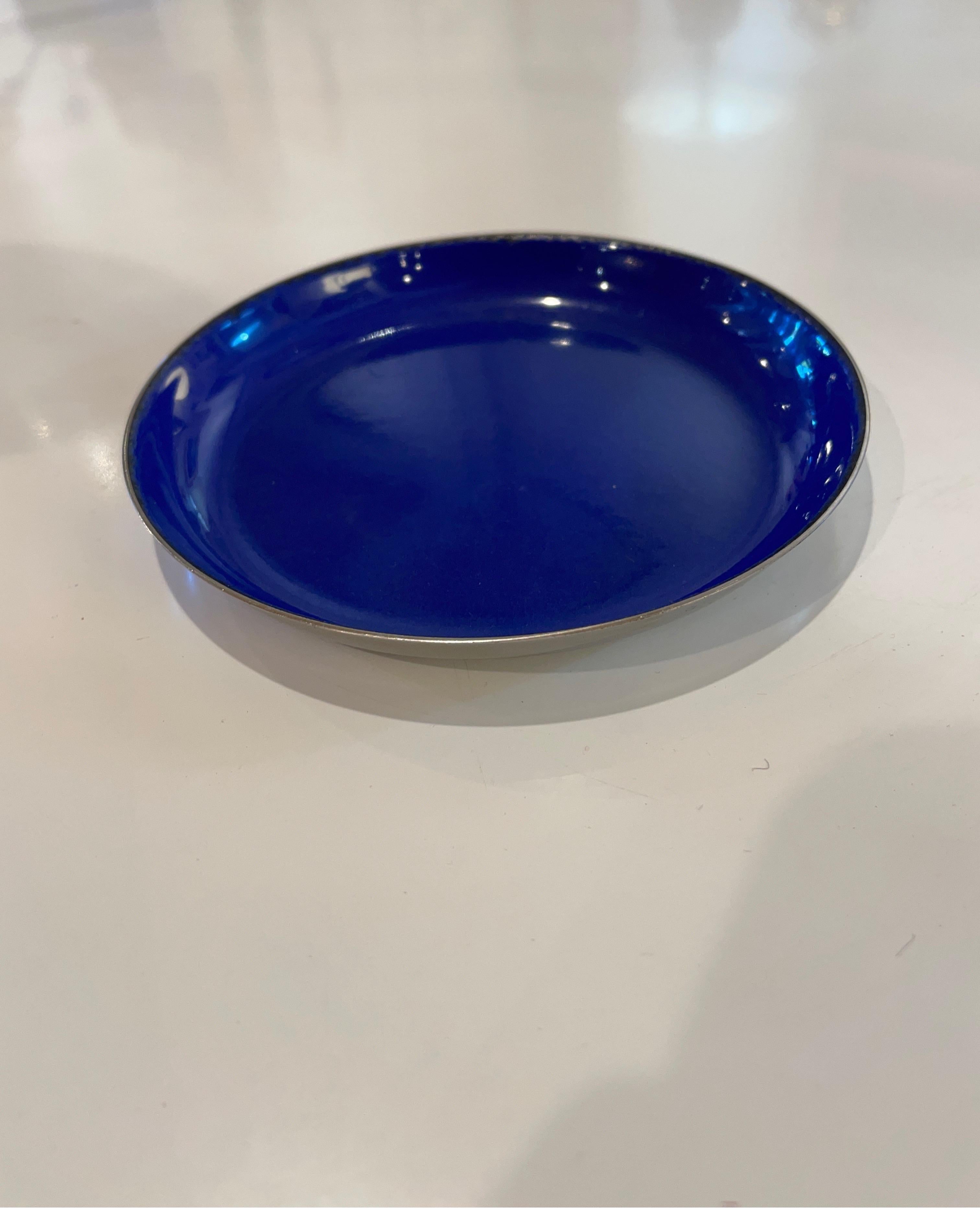 Beautiful and rare polished steel and navy blue enamel bowl by Catherine Holm, circa 1960s made in Norway very nice and clean condition a rare find.