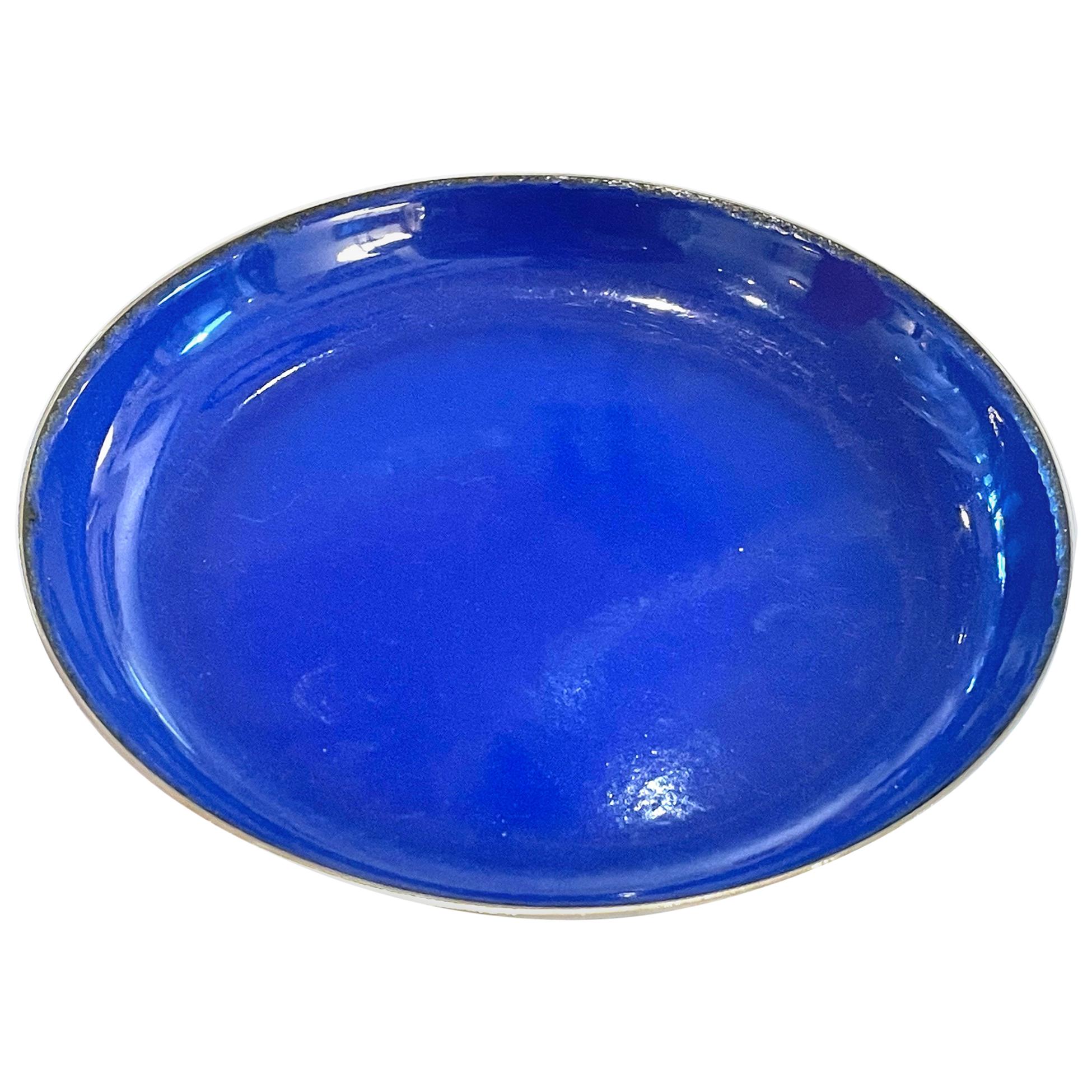 Polished Stainless Steel and Navy Blue Enamel Low Bowl by Catherine Holm
