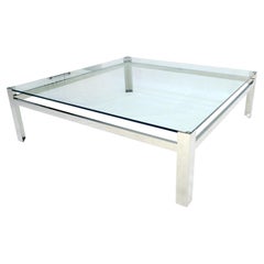 Polished Stainless Steel Base 51x51 Square Base Glass Top MCM Coffee Table MINT