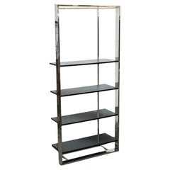 POLISHED STAiNLESS STEEL BLACK AND SILBER ART DECO  Style BOOKCASE SHELF DISPLAY