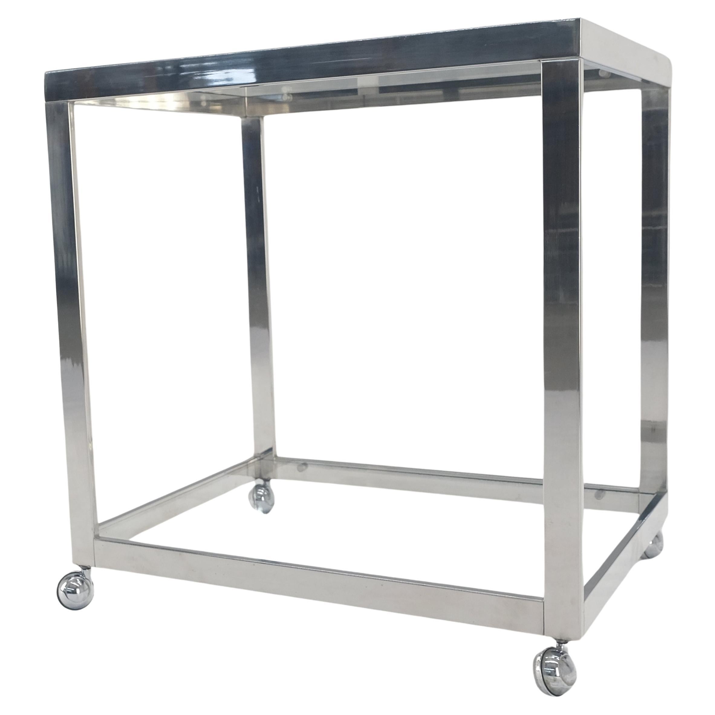 Bauhaus Box Shape Two Tier Serving Bar Cart Chrome Mid Century Clean !