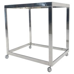 Carrello da bar a due piani in acciaio inox lucido a forma di scatola Cromo Mid Century