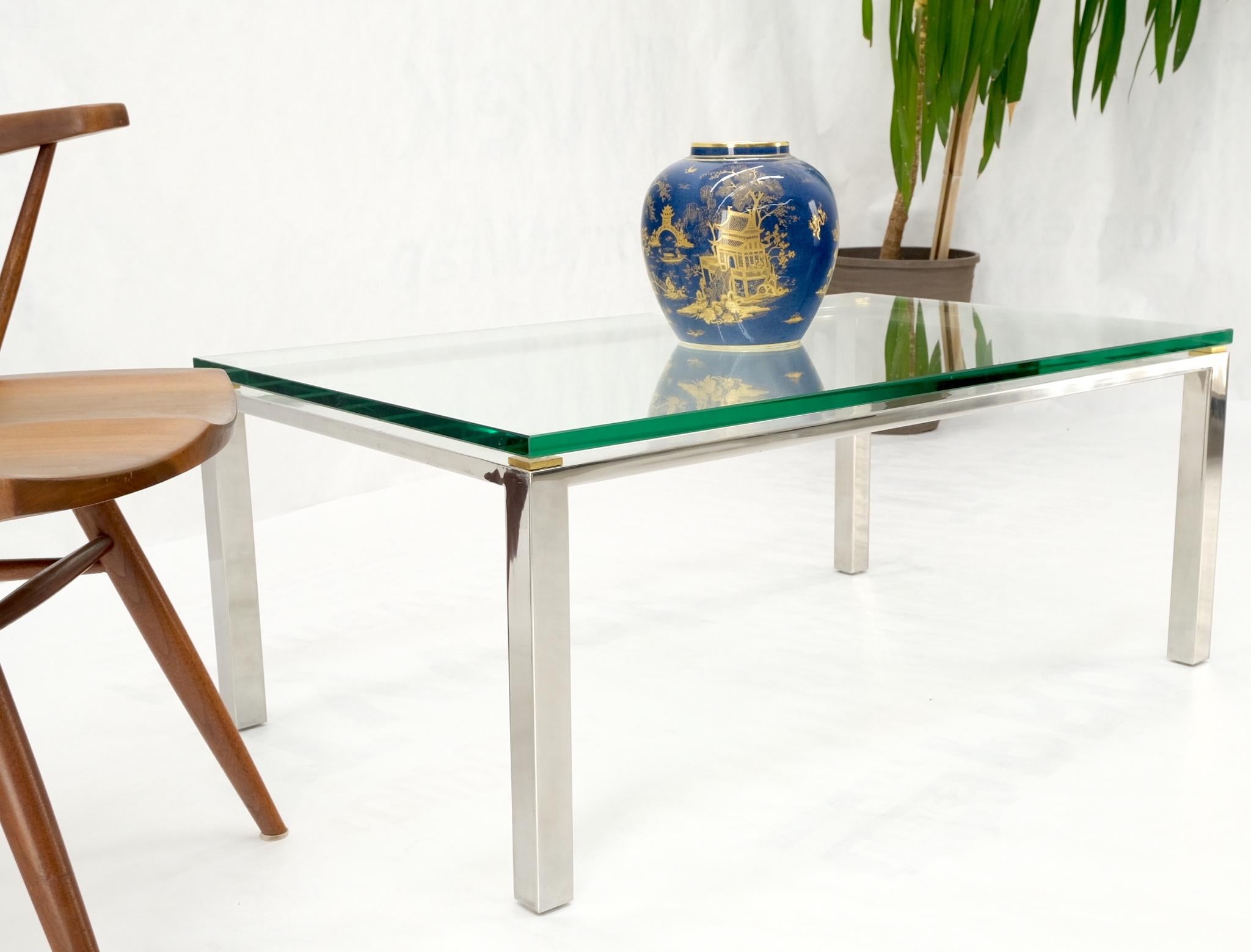 Mid-Century Modern Polished Stainless Steel & Brass Glass Top Rectangle Coffee Table Mid Century For Sale